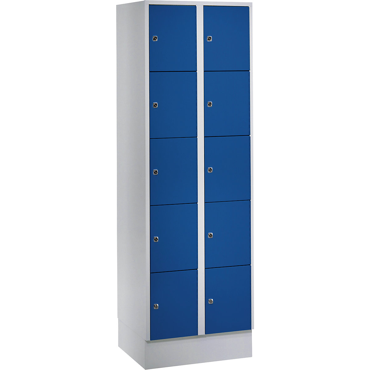 Dulap cu 5 compartimente cu încuietoare München – Wolf, 2 module, gri deschis / albastru gențiană, lăț. 600 mm, cu soclu-0