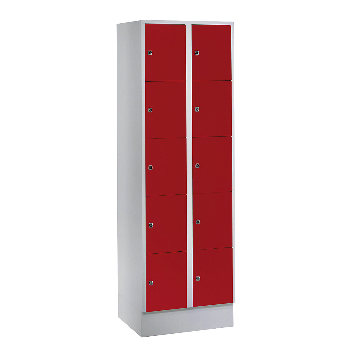 Dulap cu 5 compartimente cu încuietoare München – Wolf, 2 module, gri deschis / roșu aprins, lăț. 600 mm, cu soclu-0