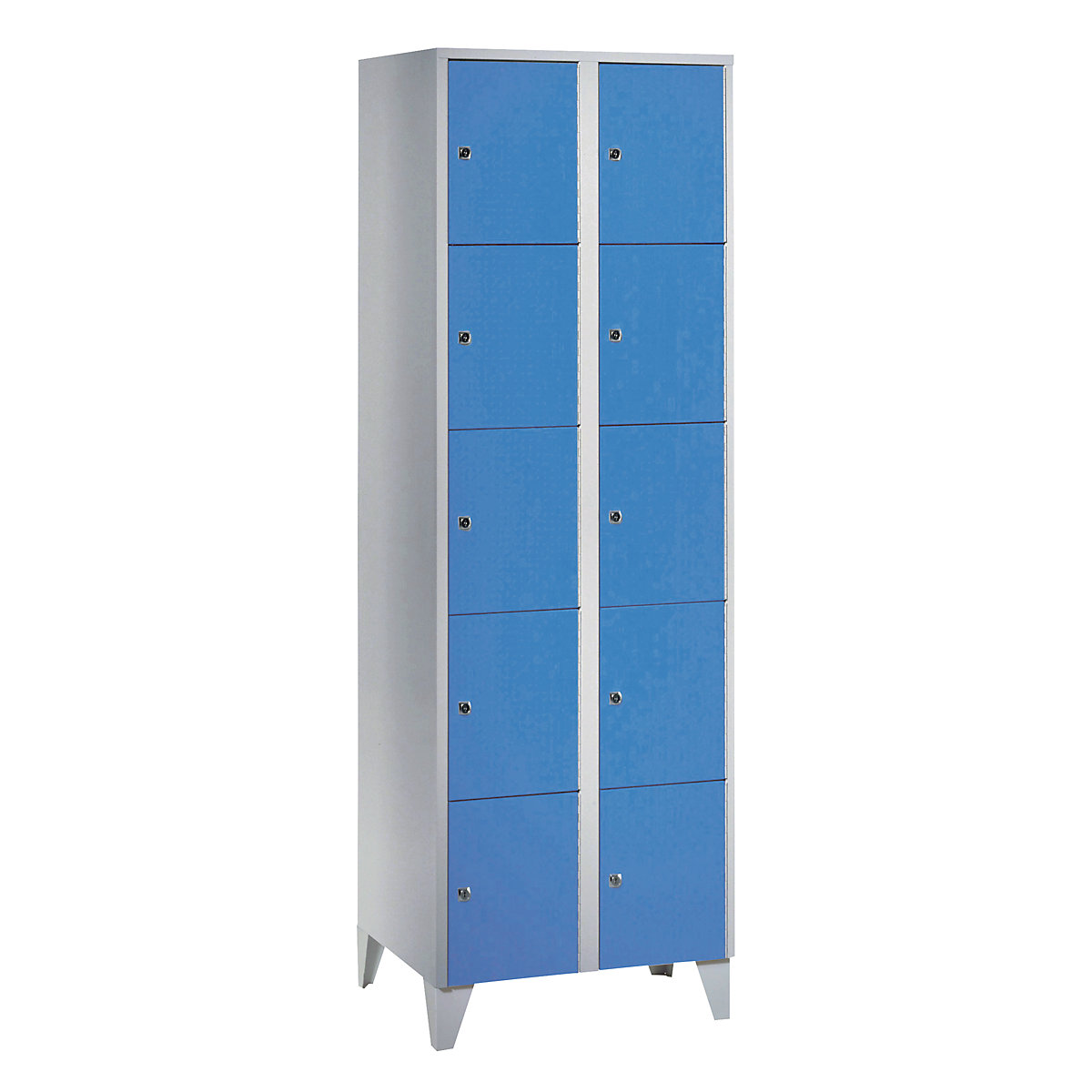 Dulap cu 5 compartimente cu încuietoare München – Wolf, 2 module, gri deschis / albastru deschis, lăț. 600 mm, cu picioare-0