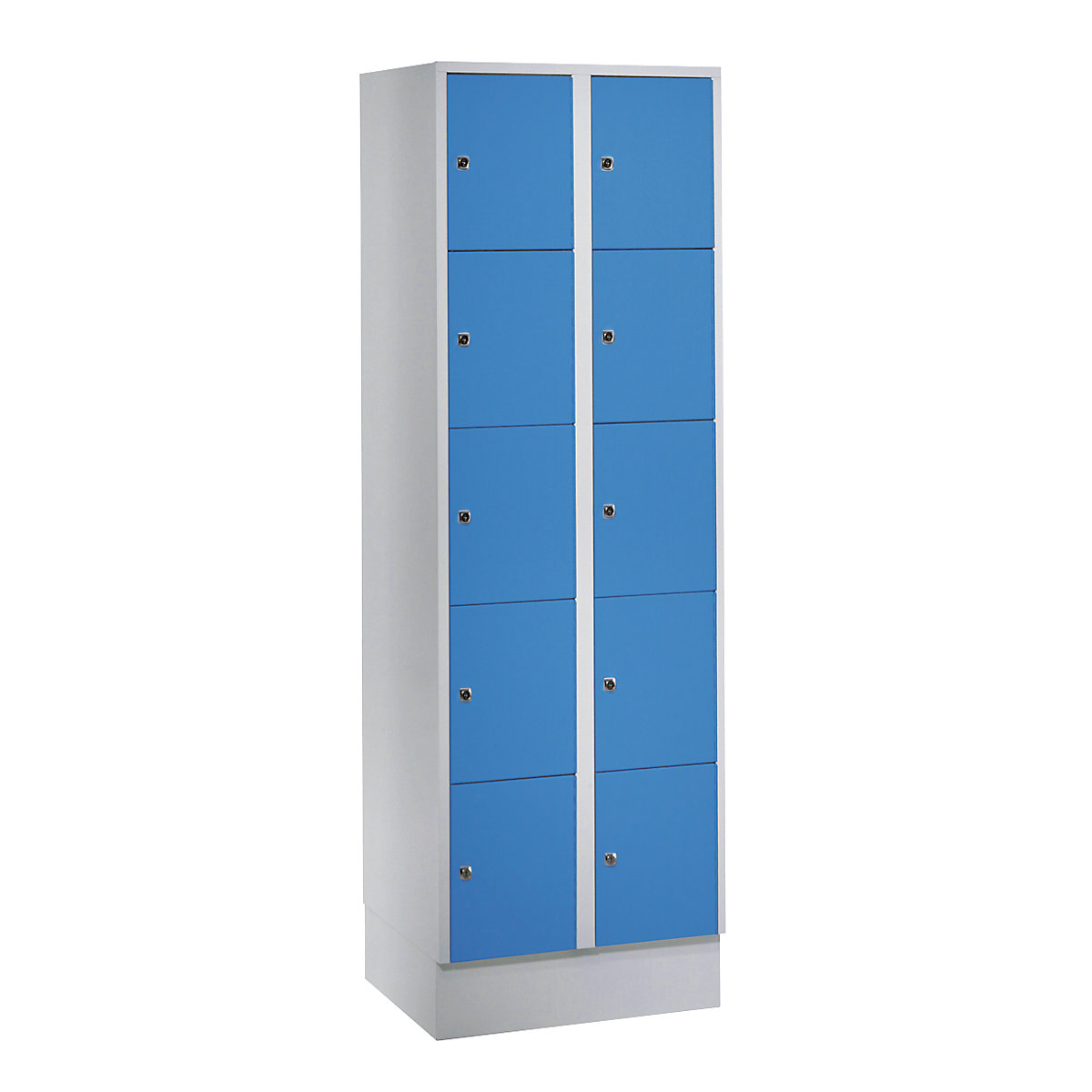 Dulap cu 5 compartimente cu încuietoare München – Wolf, 2 module, gri deschis / albastru deschis, lăț. 600 mm, cu soclu-0