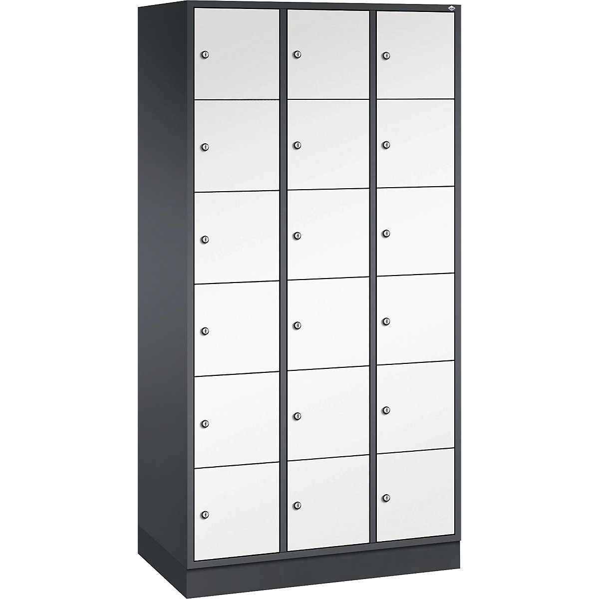 Dulap cu 6 compartimente cu încuietoare Intro – C+P, 3 module, corp gri negru, uși alb pur-0