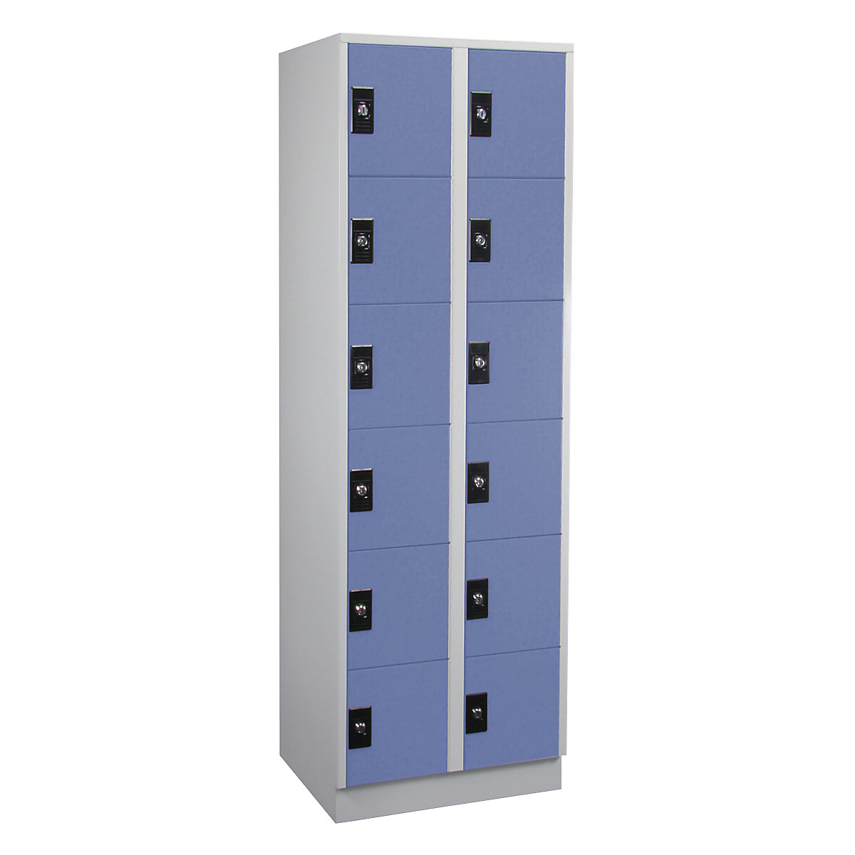 Dulap cu 6 compartimente cu încuietoare Stuttgart – Wolf, 2 module, gri deschis / albastru porumbel-0