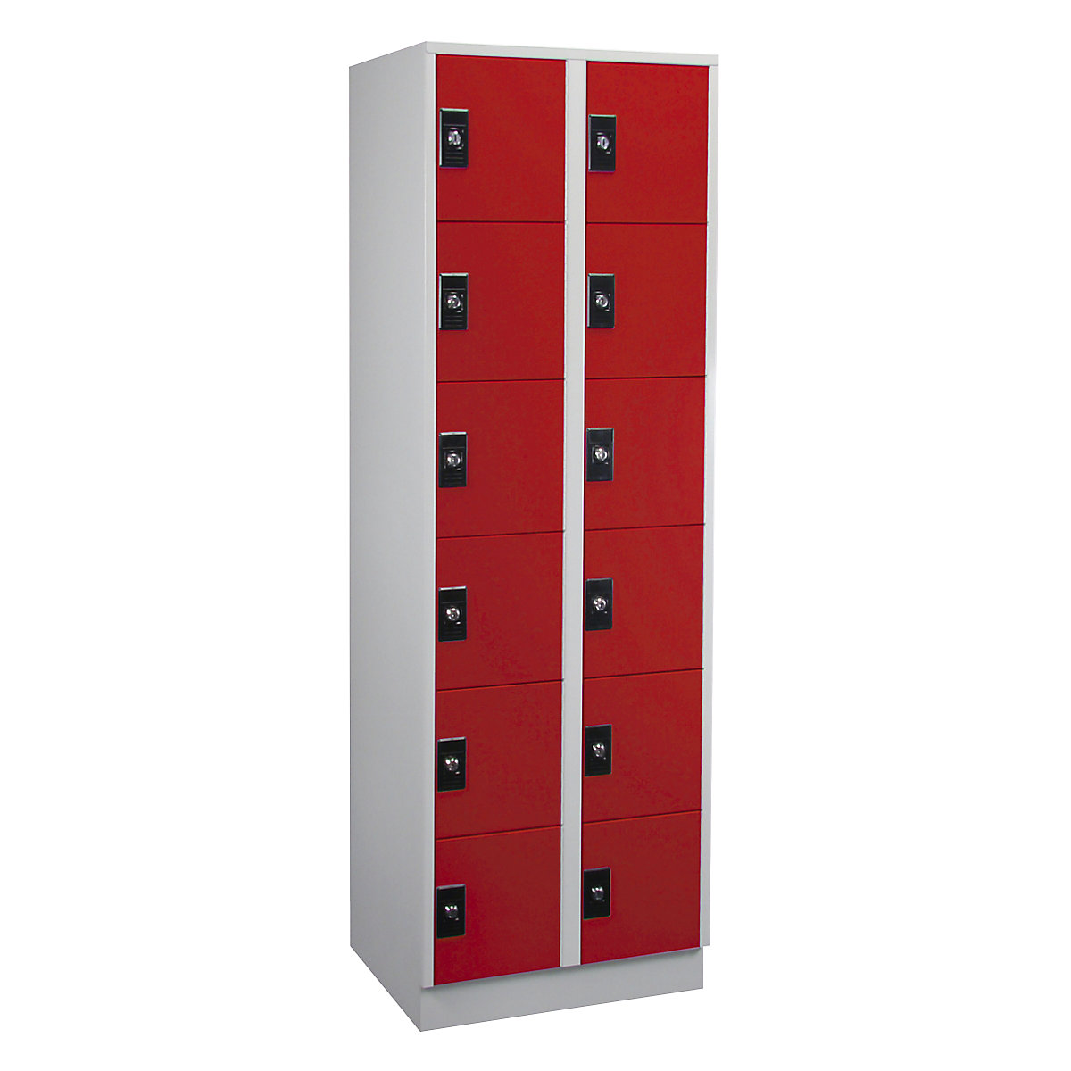 Dulap cu 6 compartimente cu încuietoare Stuttgart – Wolf, 2 module, gri deschis / roșu aprins-0