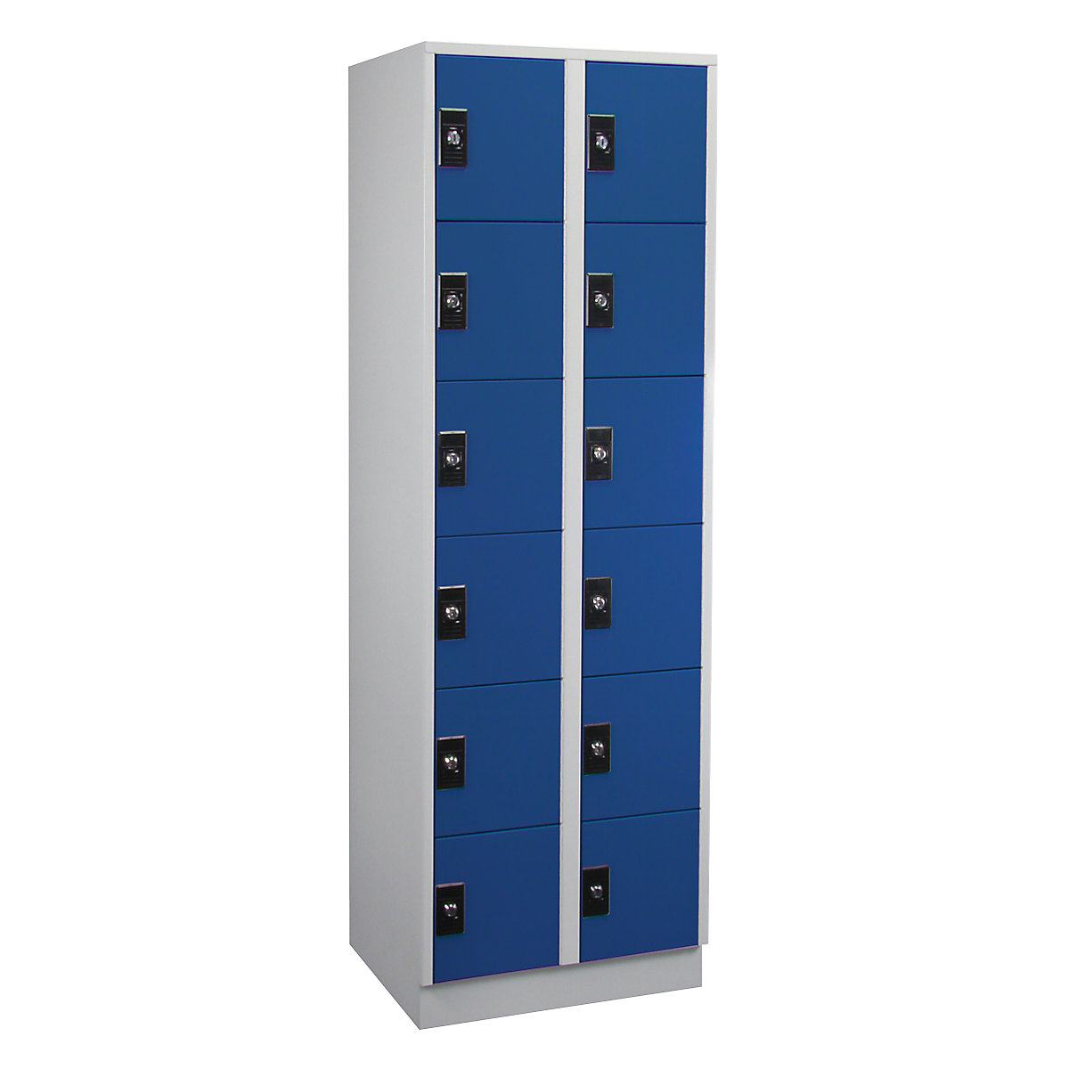 Dulap cu 6 compartimente cu încuietoare Stuttgart – Wolf, 2 module, gri deschis / albastru gențiană-0
