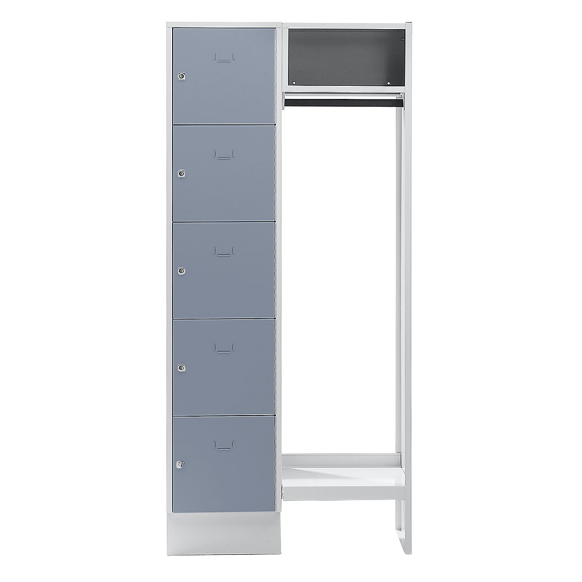 Sistem de vestiar cu compartimente cu încuietoare Dresden – Wolf, 5 compartimente, 1 garderobă, lăț. 850 mm, gri deschis / gri-argintiu-0