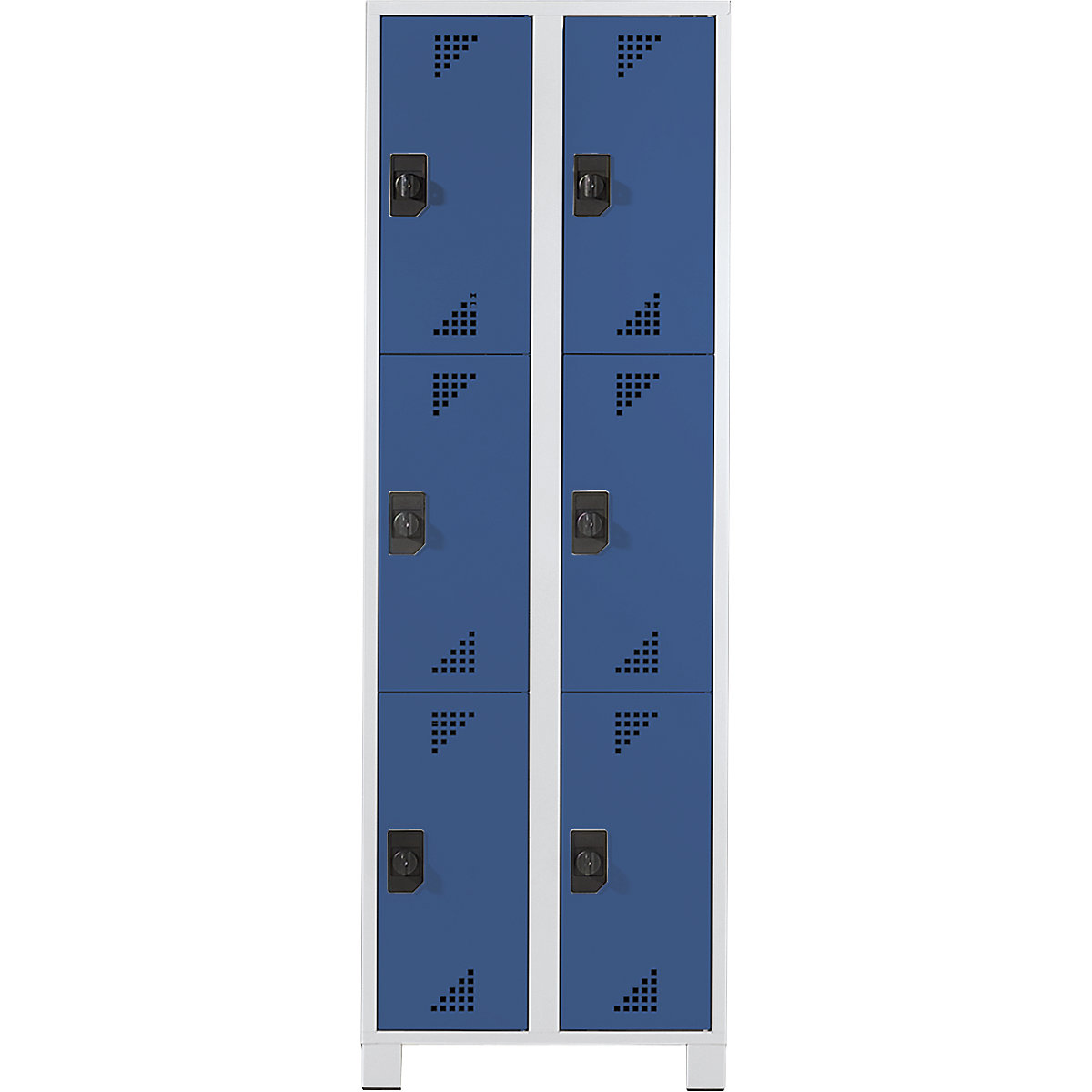 dulap cu 3 locuri Bremen – eurokraft pro, 2 module, gri deschis / albastru strălucitor, lățime 800 mm, 6 compartimente-0