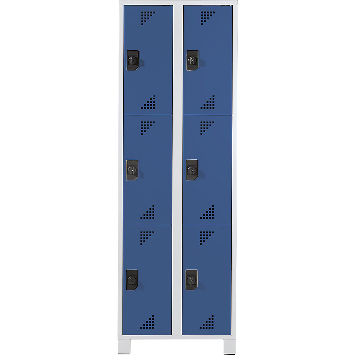 dulap cu 3 locuri Bremen – eurokraft pro, 2 module, gri deschis / albastru strălucitor, lățime 600 mm, 6 compartimente-0