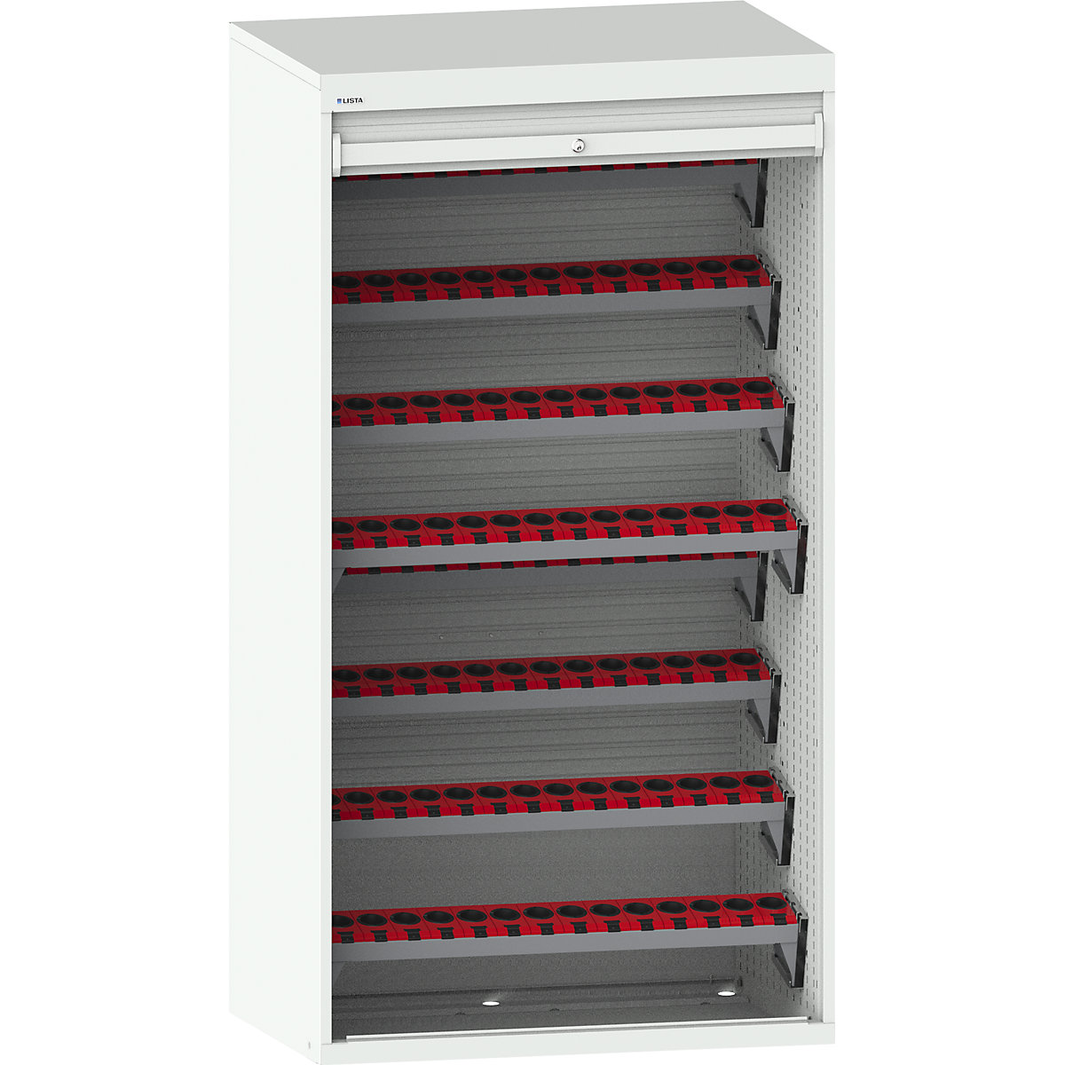 Dulap CNC cu oblon – LISTA, 8 polițe, 112 suporturi ISO-SK 40, gri deschis RAL 7035-0