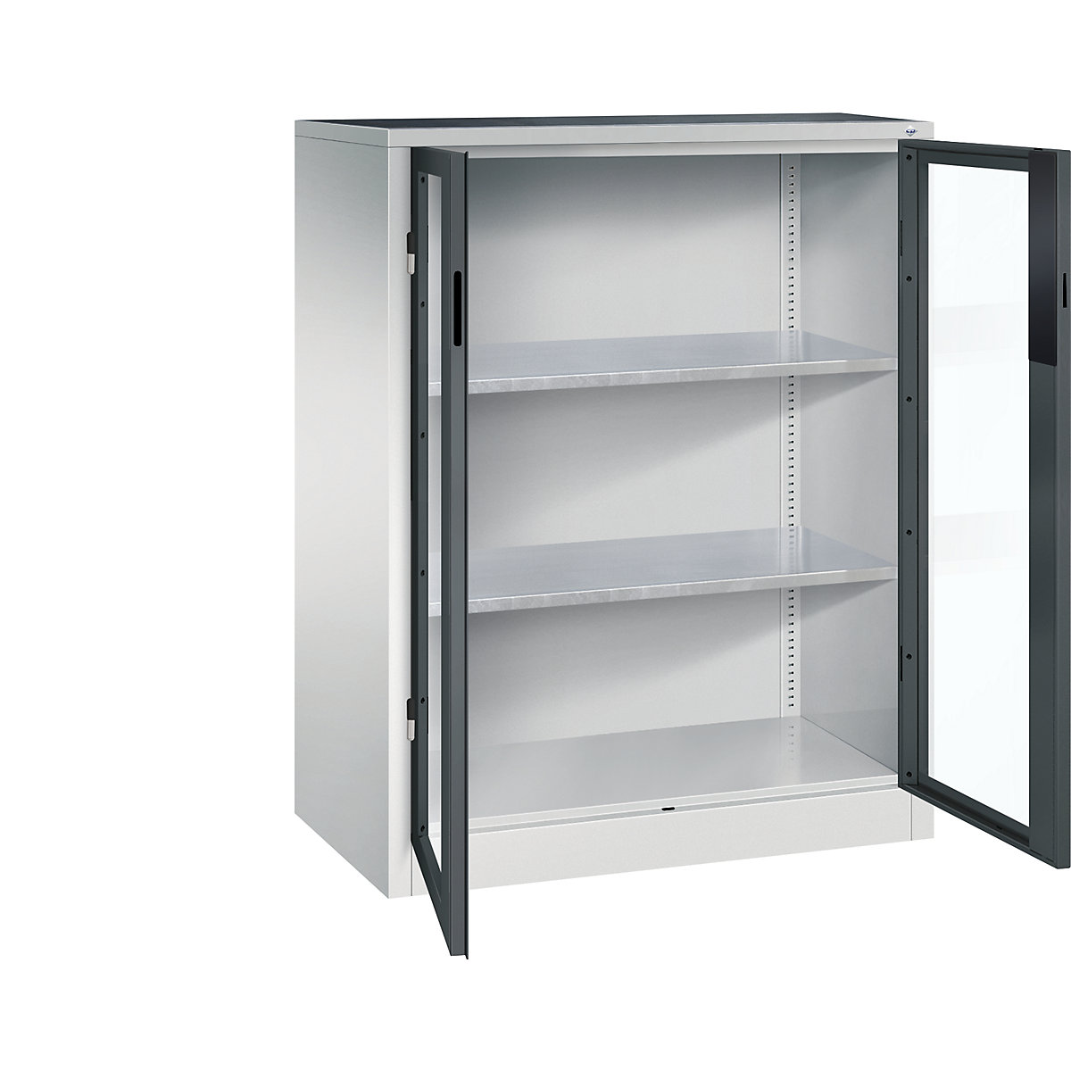 Dulap cu ușă cu canat cu geam – C+P, î. x lăț. x ad. 1200 x 930 x 500 mm, 2 polițe, gri deschis / gri antracit-0
