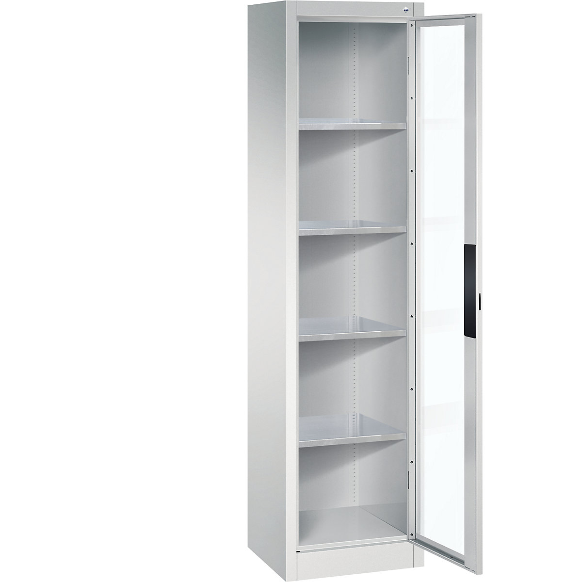 Dulap cu ușă cu canat cu geam – C+P, î. x lăț. x ad. 1950 x 502 x 400 mm, 4 polițe, gri deschis / gri deschis-0