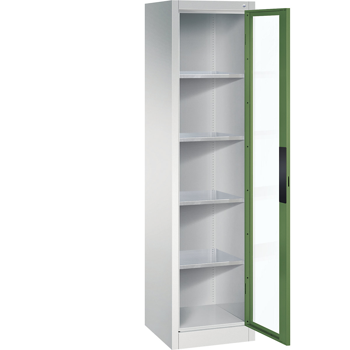 Dulap cu ușă cu canat cu geam – C+P, î. x lăț. x ad. 1950 x 502 x 500 mm, 4 polițe, gri deschis / verde reseda-0