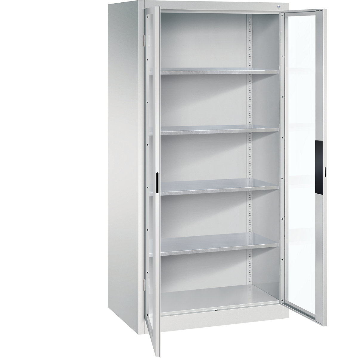 Dulap cu ușă cu canat cu geam – C+P, î. x lăț. x ad. 1950 x 930 x 600 mm, 4 polițe, gri deschis / gri deschis-0