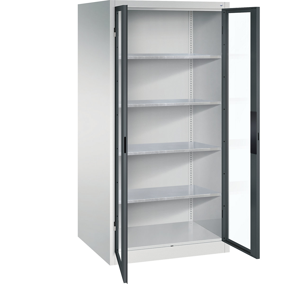 Dulap cu ușă cu canat cu geam – C+P, î. x lăț. x ad. 1950 x 930 x 800 mm, 4 polițe, gri deschis / gri antracit-0