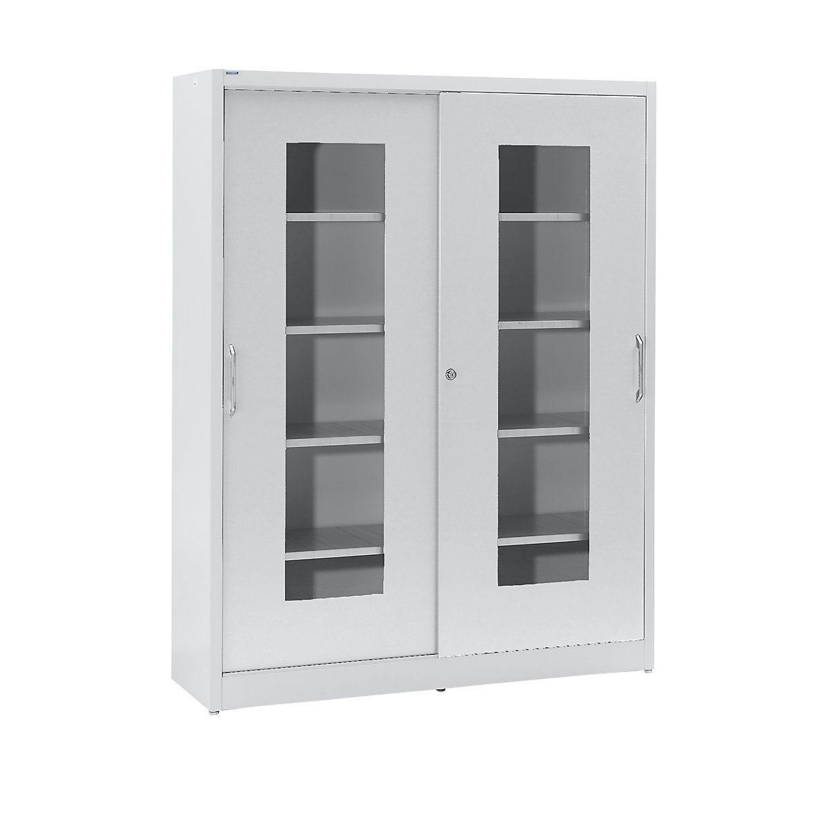 Dulap cu uși glisante cu geam transparent – mauser, cu 2 x 4 polițe, î. x lăț. 1950 x 1500 mm, adâncime 600 mm, culoare ușă gri deschis-0