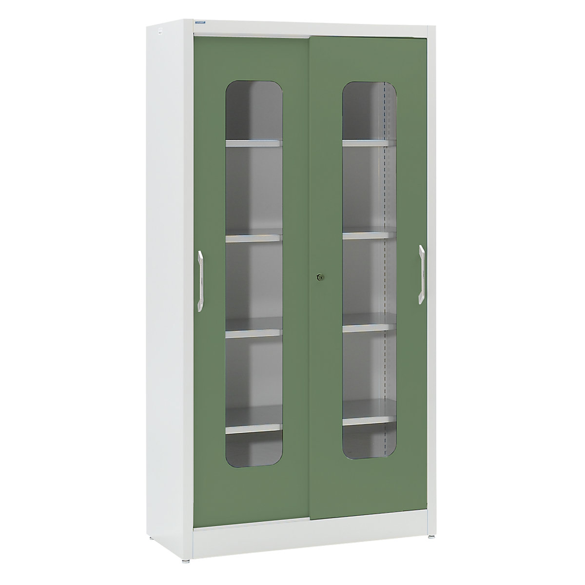Dulap cu uși glisante cu geam transparent – mauser, cu 4 polițe, î. x lăț. 1950 x 1000 mm, adâncime 500 mm, culoare ușă verde reseda-0