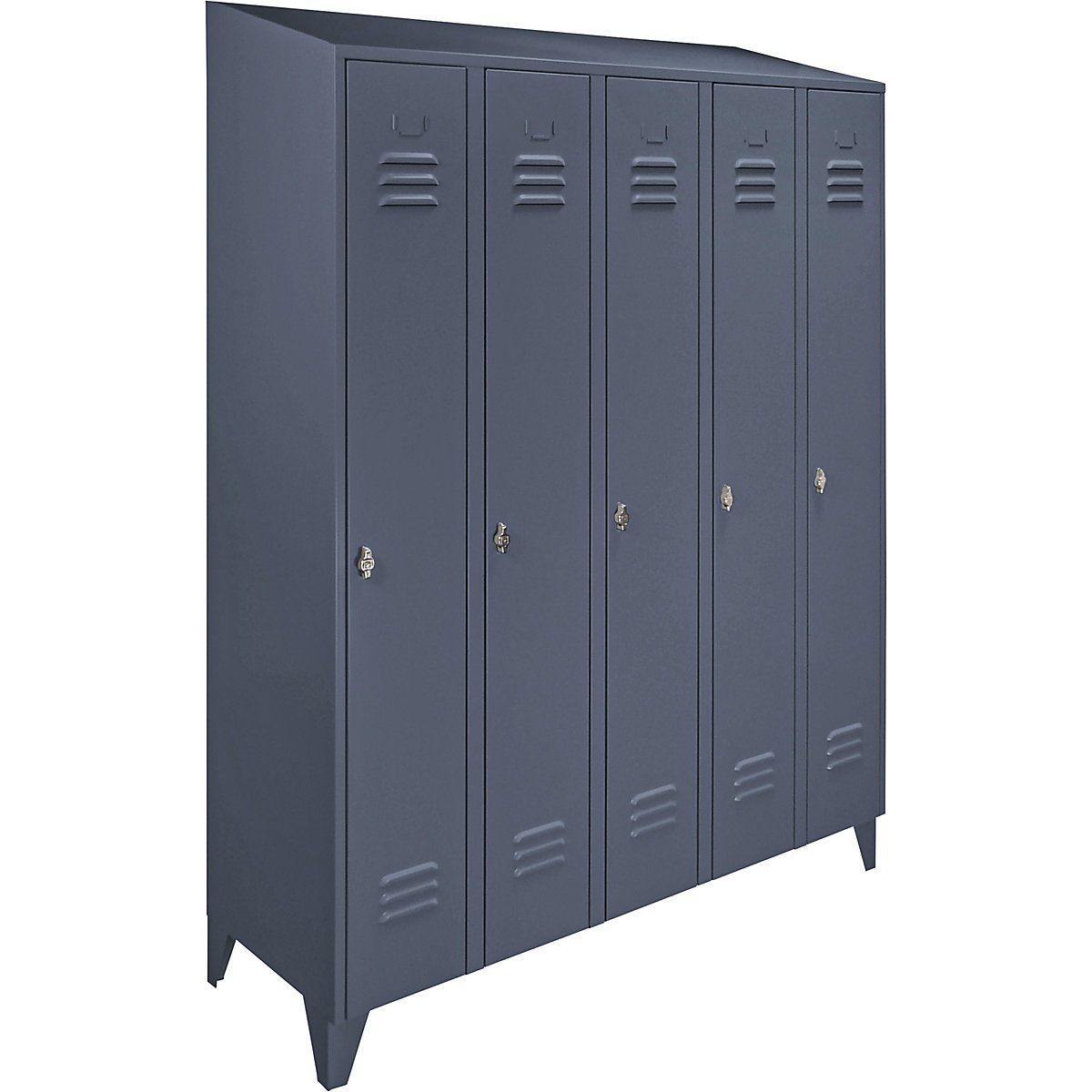 Vestiar Berlin 2 – Wolf, 5 module, gri albăstrui, lățime 1500 mm, acoperiș cu formă înclinată-0
