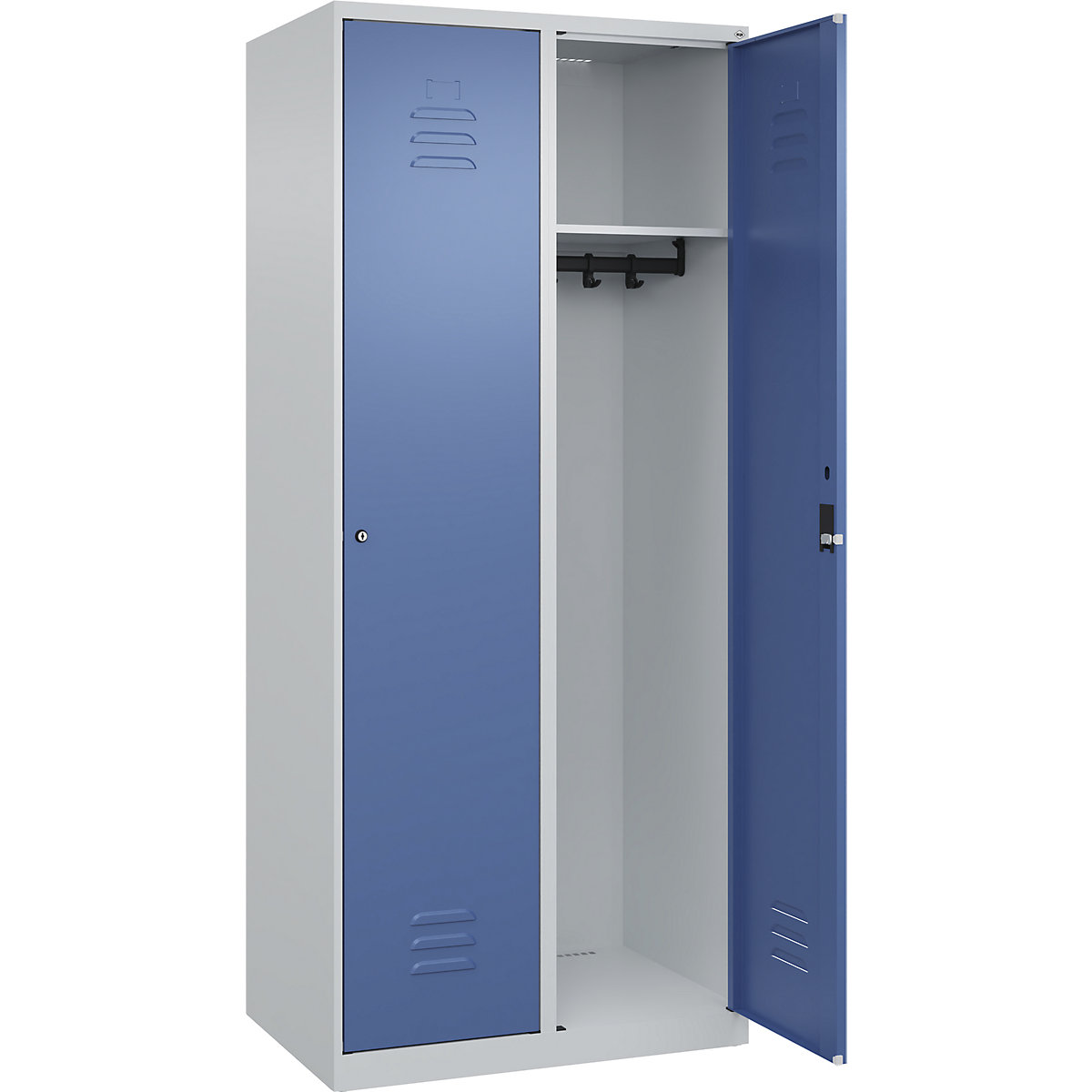 Vestiar Classic PLUS – C+P, 2 module, gri deschis / albastru distant, lăț. 800 mm, cu glisoare pentru podea, încuietoare cilindrică-0