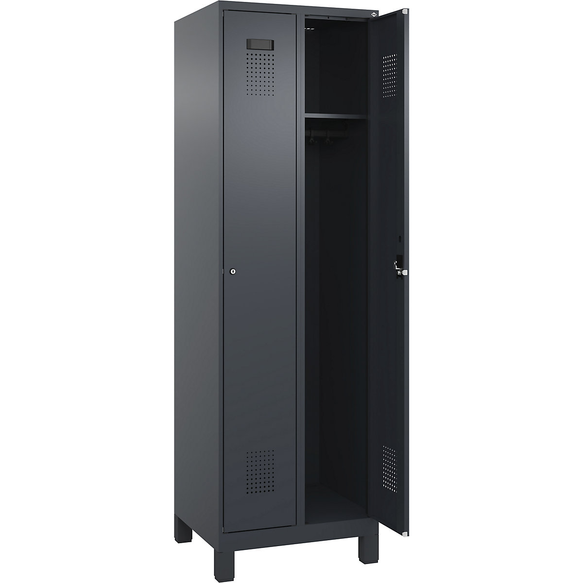 Vestiar Evolo PLUS – C+P, 2 module, gri, lăț. 600 mm, cu picioare late, încuietoare cilindrică-0