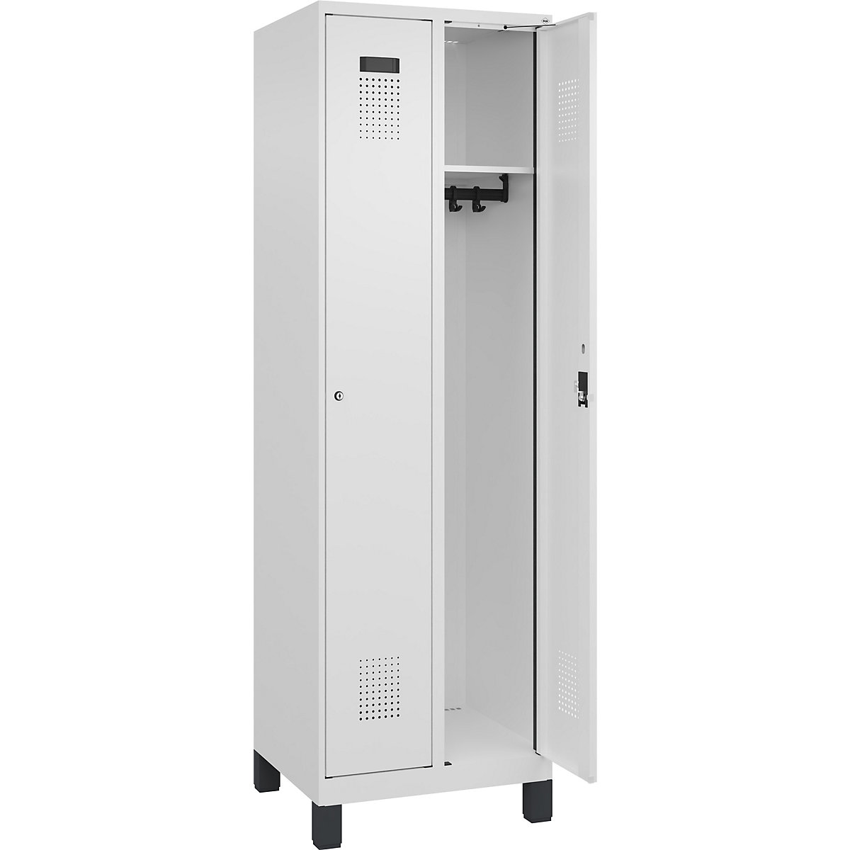 Vestiar Evolo PLUS – C+P, 2 module, alb trafic, lăț. 600 mm, cu picioare late, încuietoare cilindrică-0