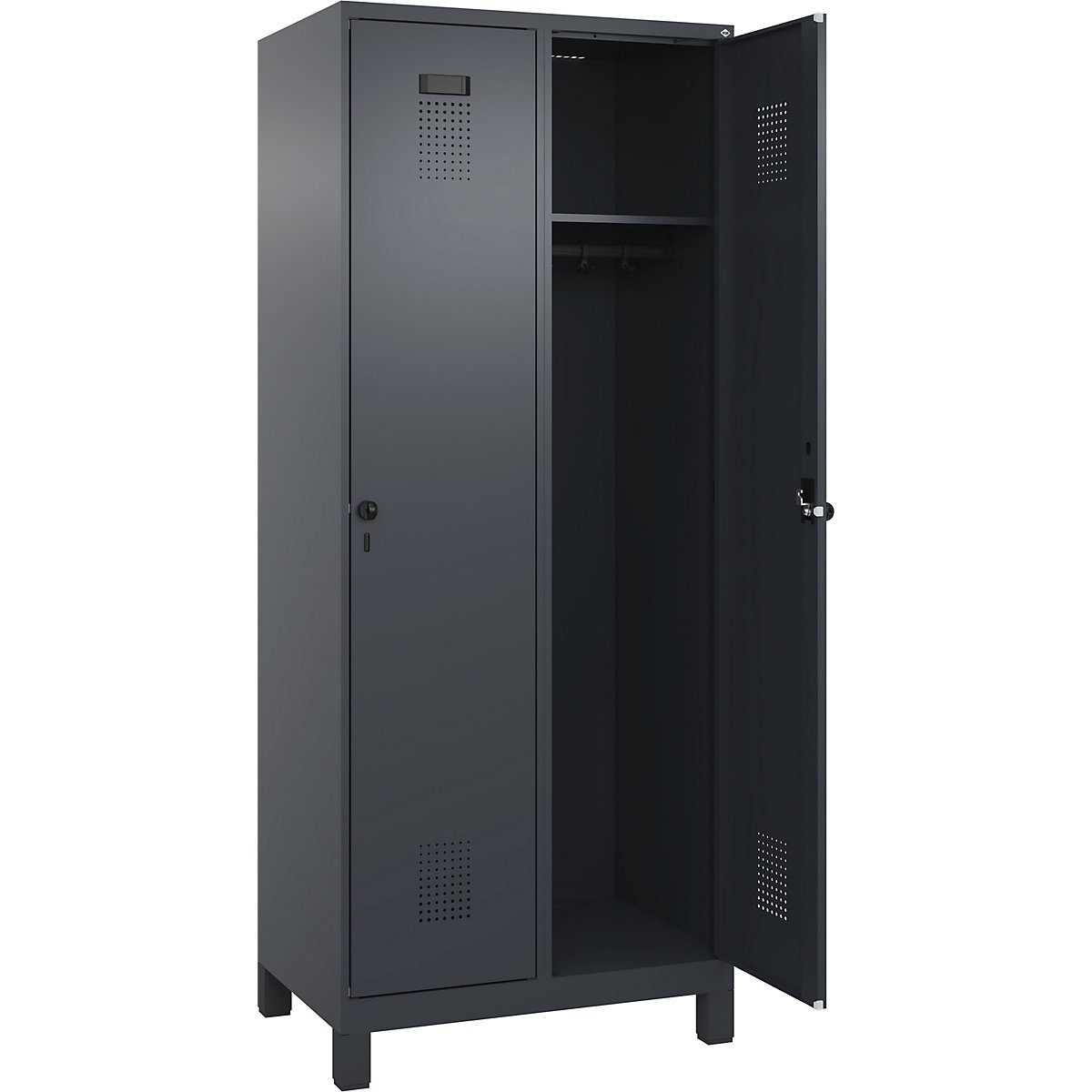 Vestiar Evolo PLUS – C+P, 2 module, gri, lăț. 800 mm, cu picioare late, zăvor rotativ-0