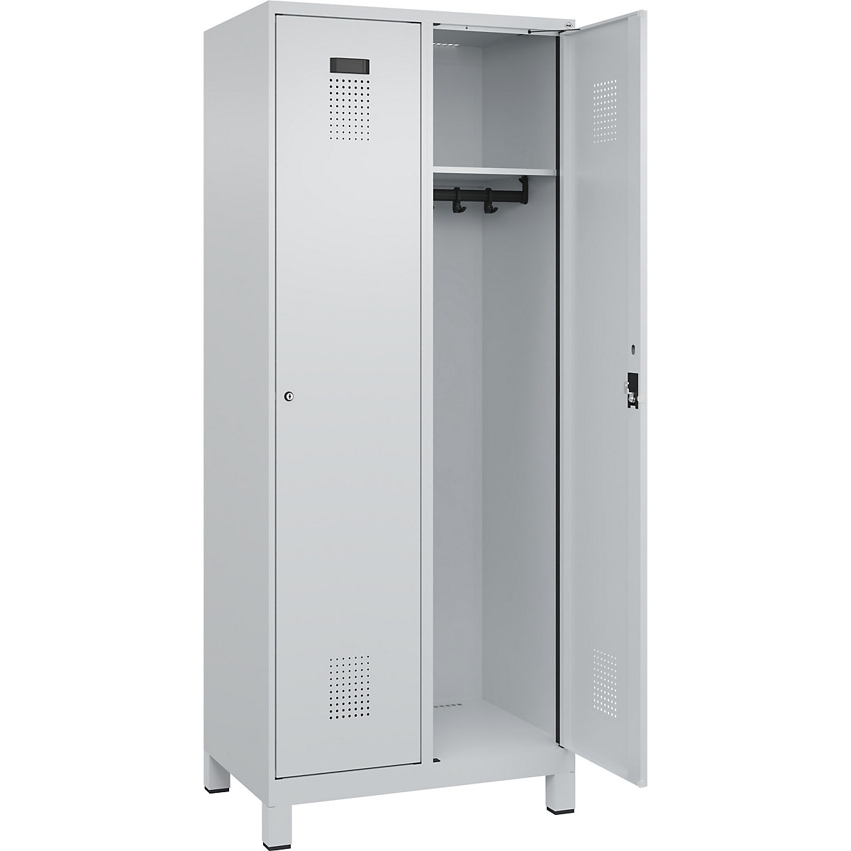 Vestiar Evolo PLUS – C+P, 2 module, gri deschis, lăț. 800 mm, cu picioare late, încuietoare cilindrică-0