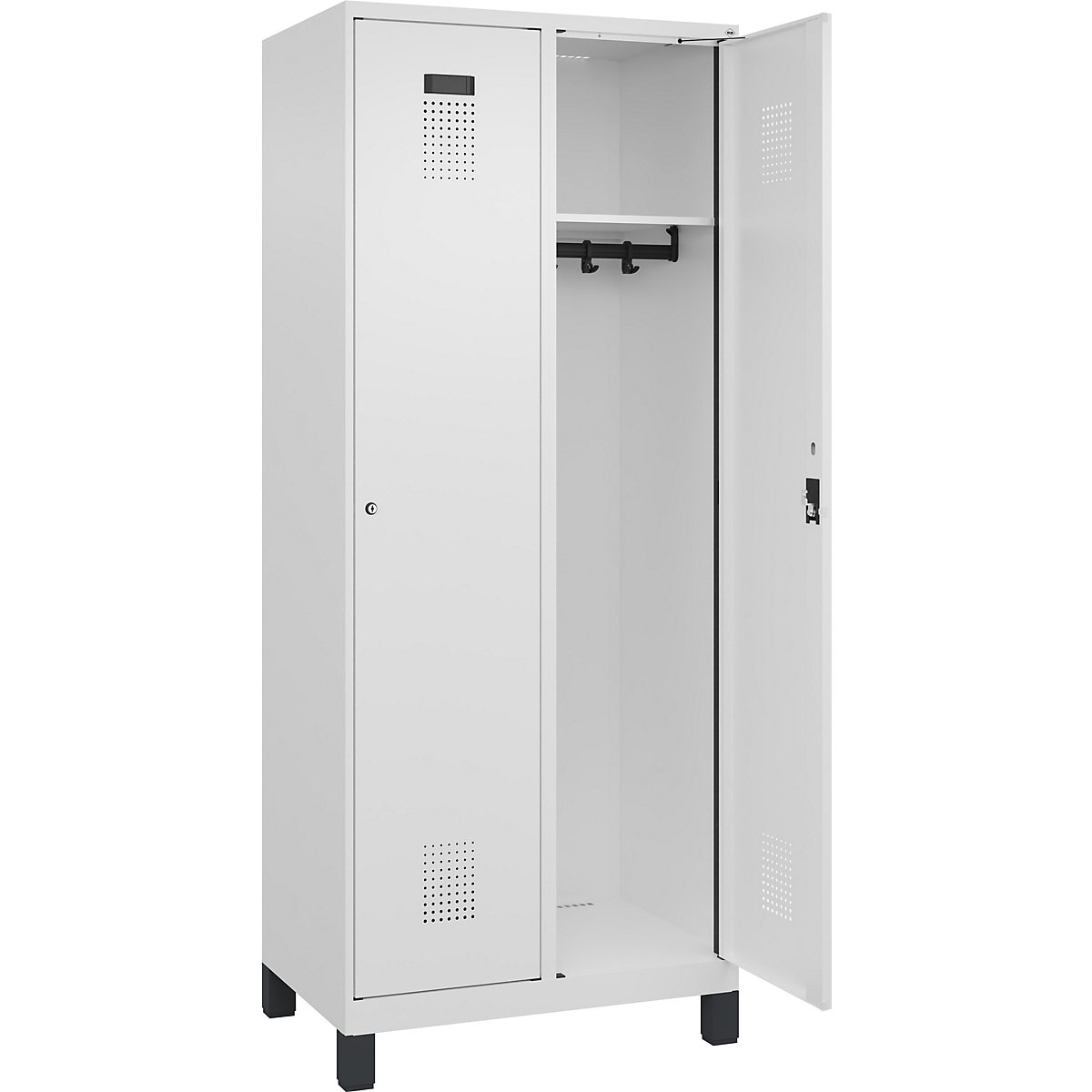 Vestiar Evolo PLUS – C+P, 2 module, alb trafic, lăț. 800 mm, cu picioare late, încuietoare cilindrică-0