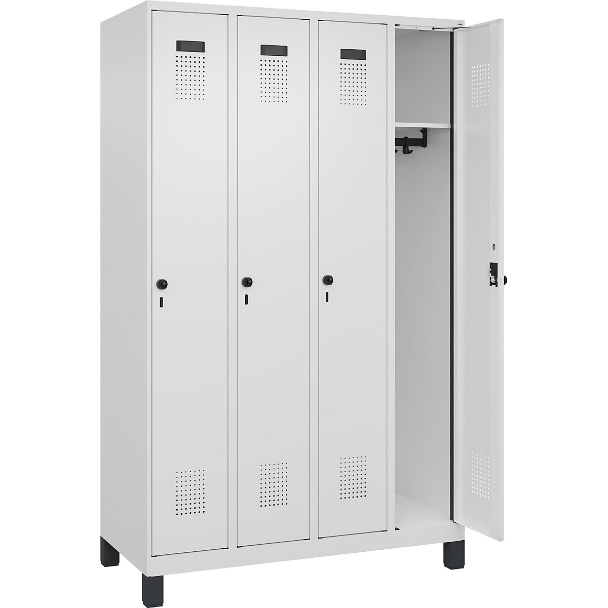 Vestiar Evolo PLUS – C+P, 4 module, alb trafic, lăț. 1200 mm, cu picioare late, zăvor rotativ-0