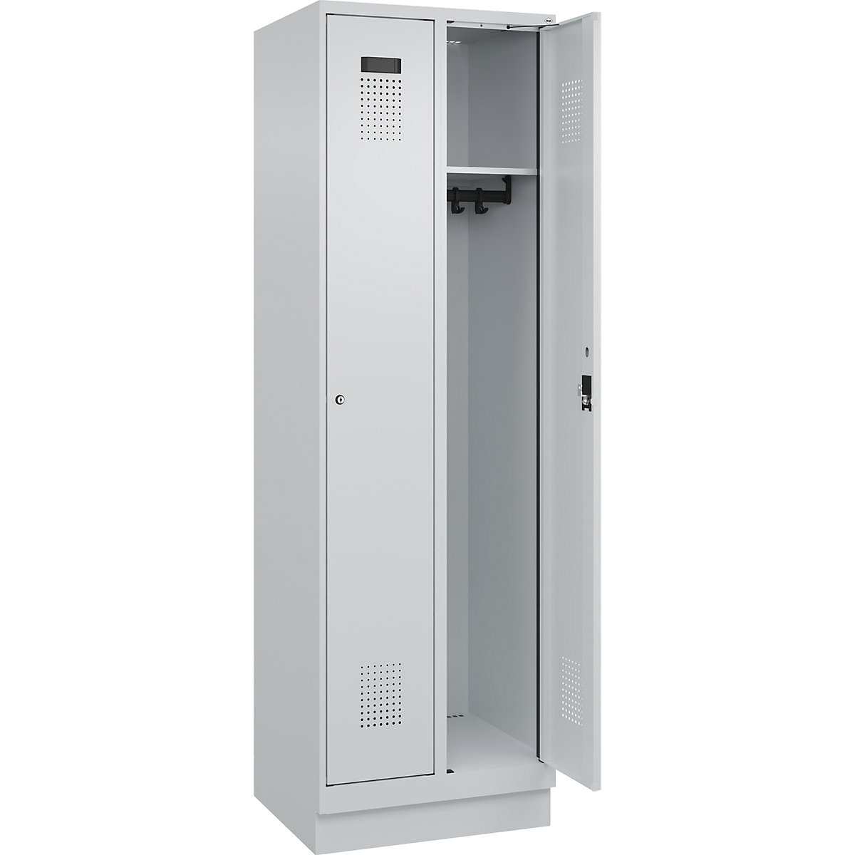 Vestiar Evolo PLUS – C+P, 2 module, gri deschis, lăț. 600 mm, cu soclu, încuietoare cilindrică-0