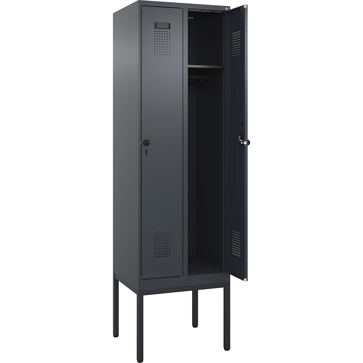 Vestiar Evolo PLUS – C+P, 2 module, gri, lăț. 600 mm, cu picioare înguste, zăvor rotativ-0