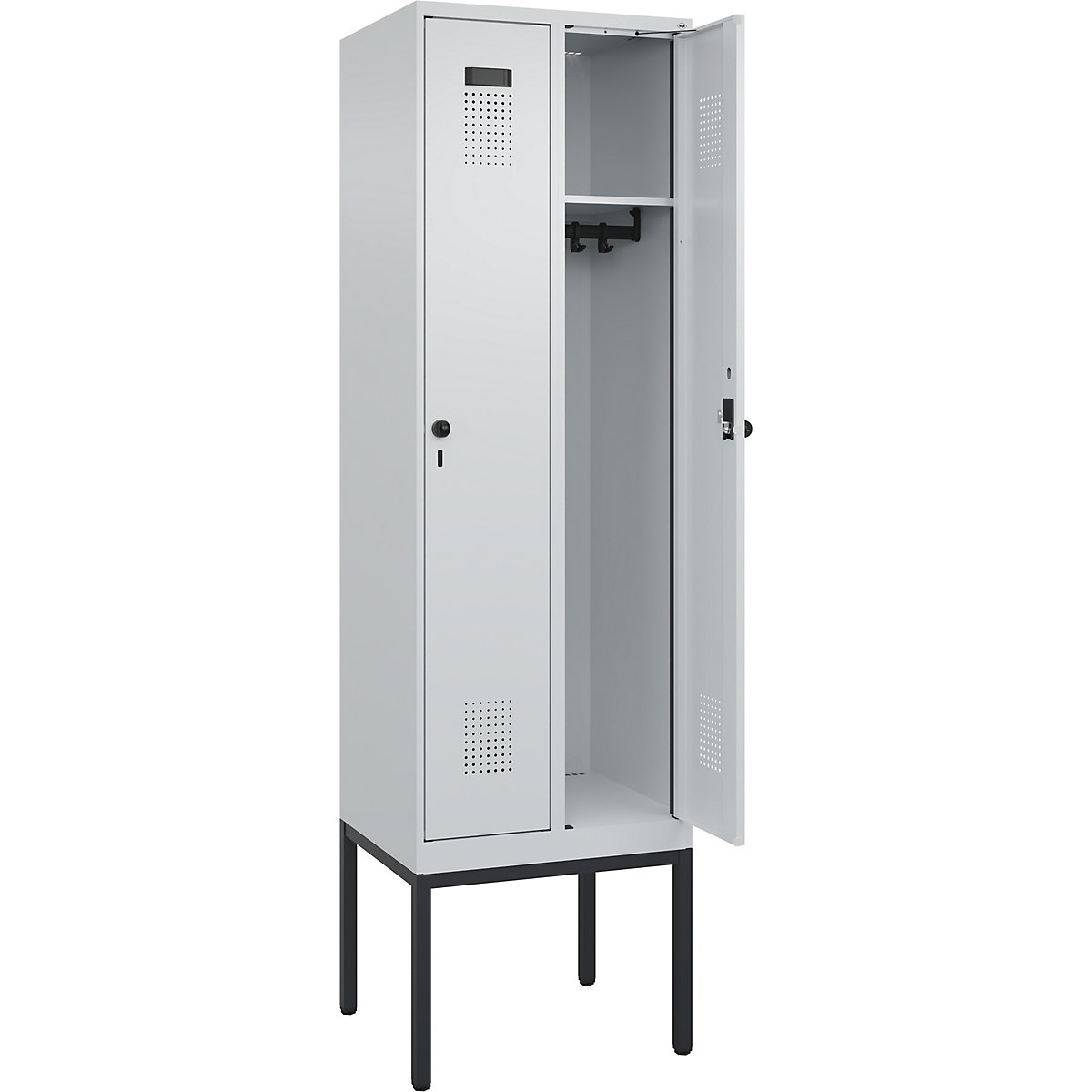 Vestiar Evolo PLUS – C+P, 2 module, gri deschis, lăț. 600 mm, cu picioare înguste, zăvor rotativ-0