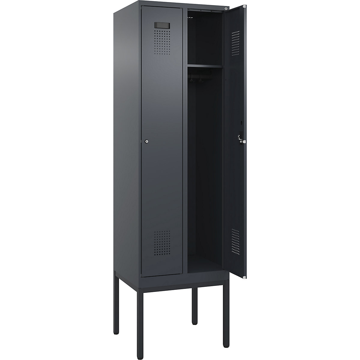 Vestiar Evolo PLUS – C+P, 2 module, gri, lăț. 600 mm, cu picioare înguste, încuietoare cilindrică-0