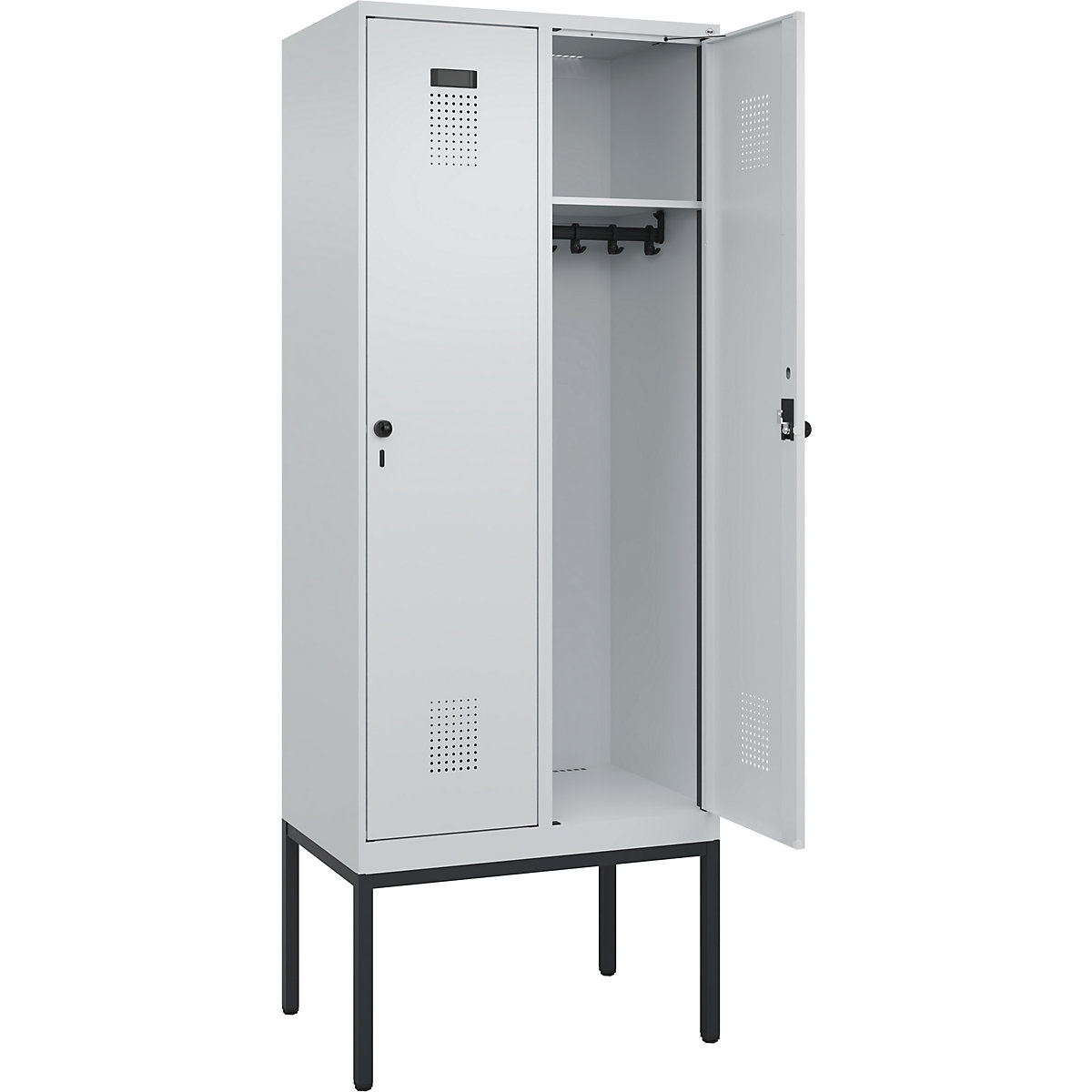 Vestiar Evolo PLUS – C+P, 2 module, gri deschis, lăț. 800 mm, cu picioare înguste, zăvor rotativ-0