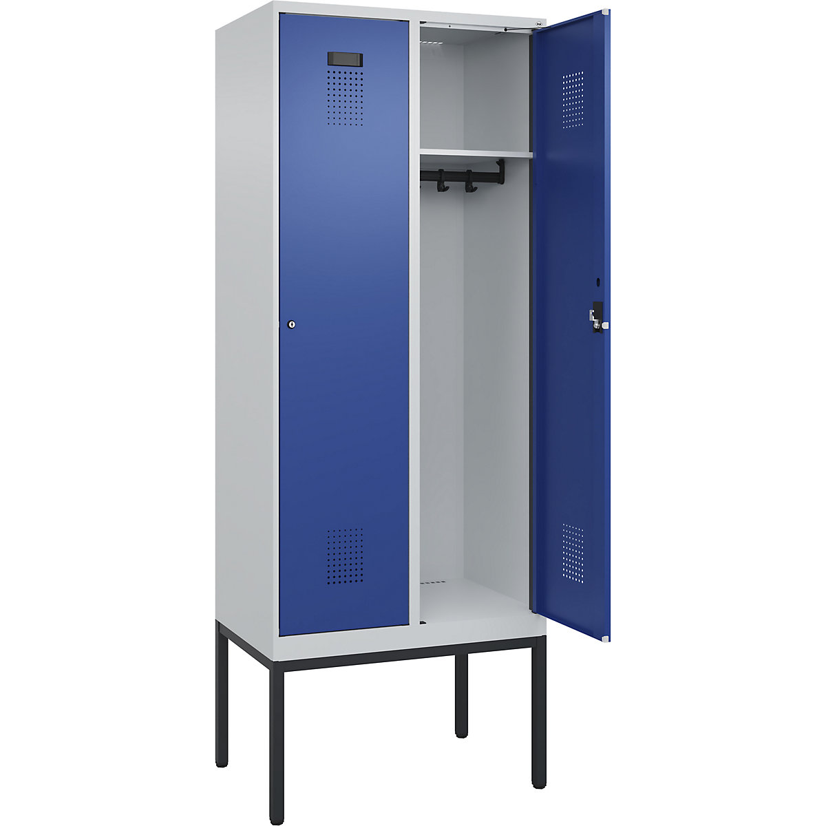 Vestiar Evolo PLUS – C+P, 2 module, gri deschis / albastru gențiană, lăț. 800 mm, cu picioare înguste, încuietoare cilindrică-0