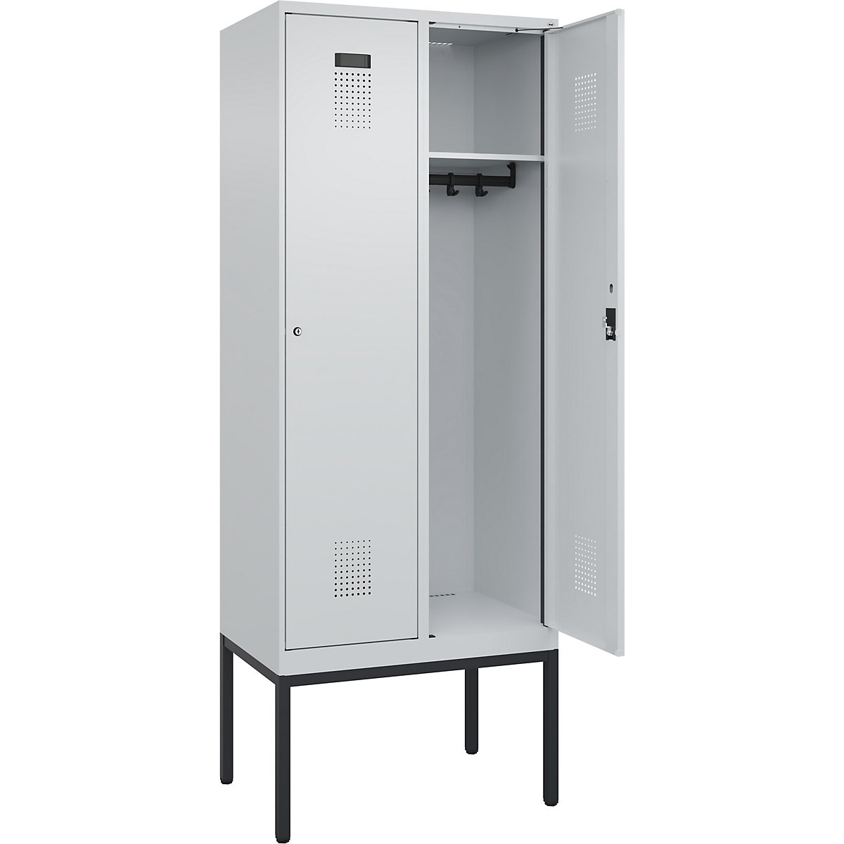 Vestiar Evolo PLUS – C+P, 2 module, gri deschis, lăț. 800 mm, cu picioare înguste, încuietoare cilindrică-0
