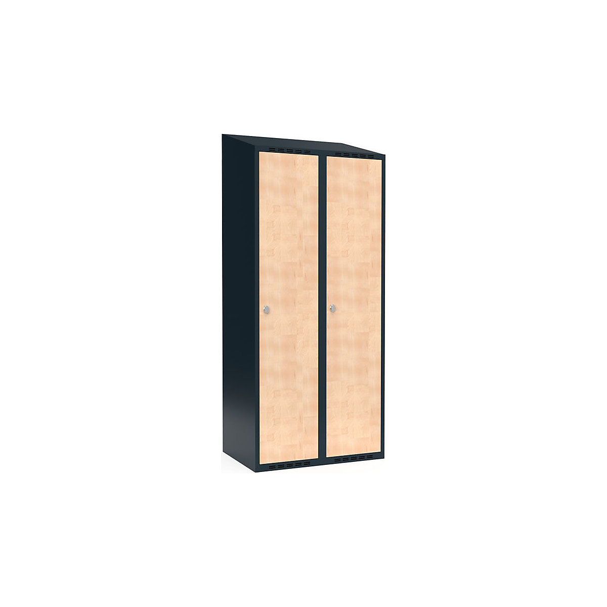 Vestiar Fydor, 2 module, gri / mesteacăn, lăț. 800 mm, 2 module, acoperiș cu formă înclinată, lacăt-0