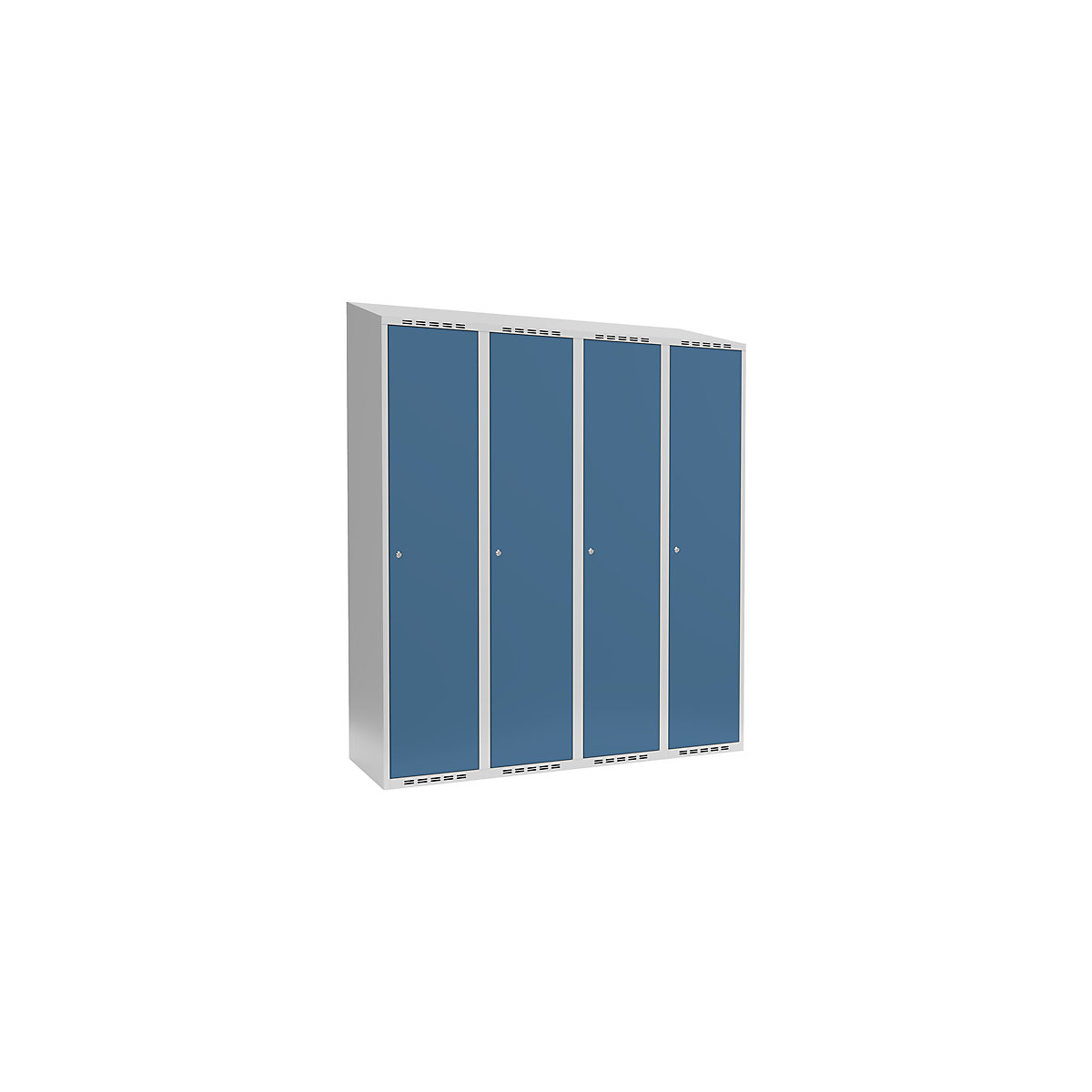 Vestiar Fydor, 4 module, gri deschis / albastru briliant, lăț. 1200 mm, 4 module, acoperiș cu formă înclinată, încuietoare cilindrică-0
