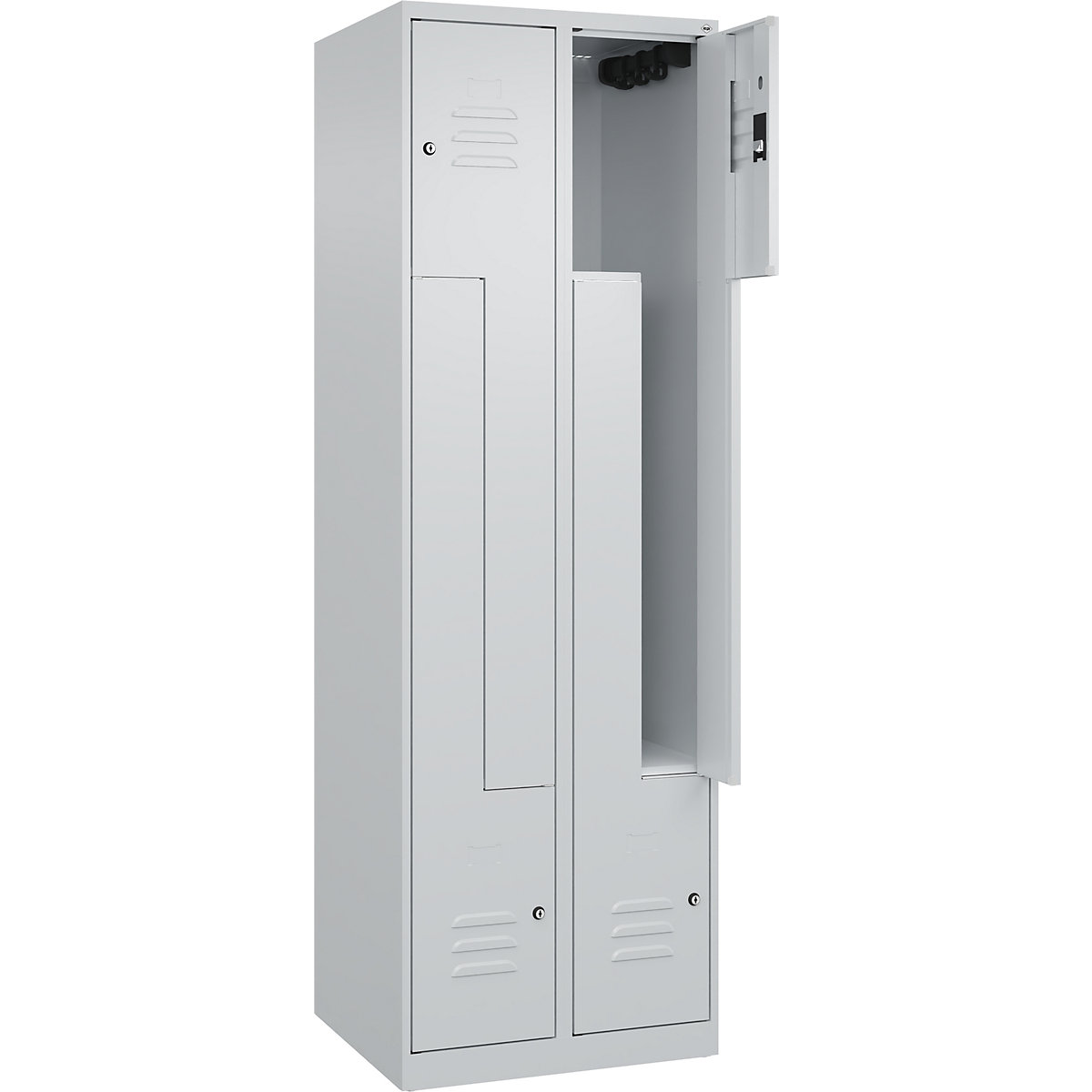 Vestiar Z Classic PLUS – C+P, 2 module, gri deschis, lăț. 600 mm, cu glisoare pentru podea, încuietoare cilindrică-0