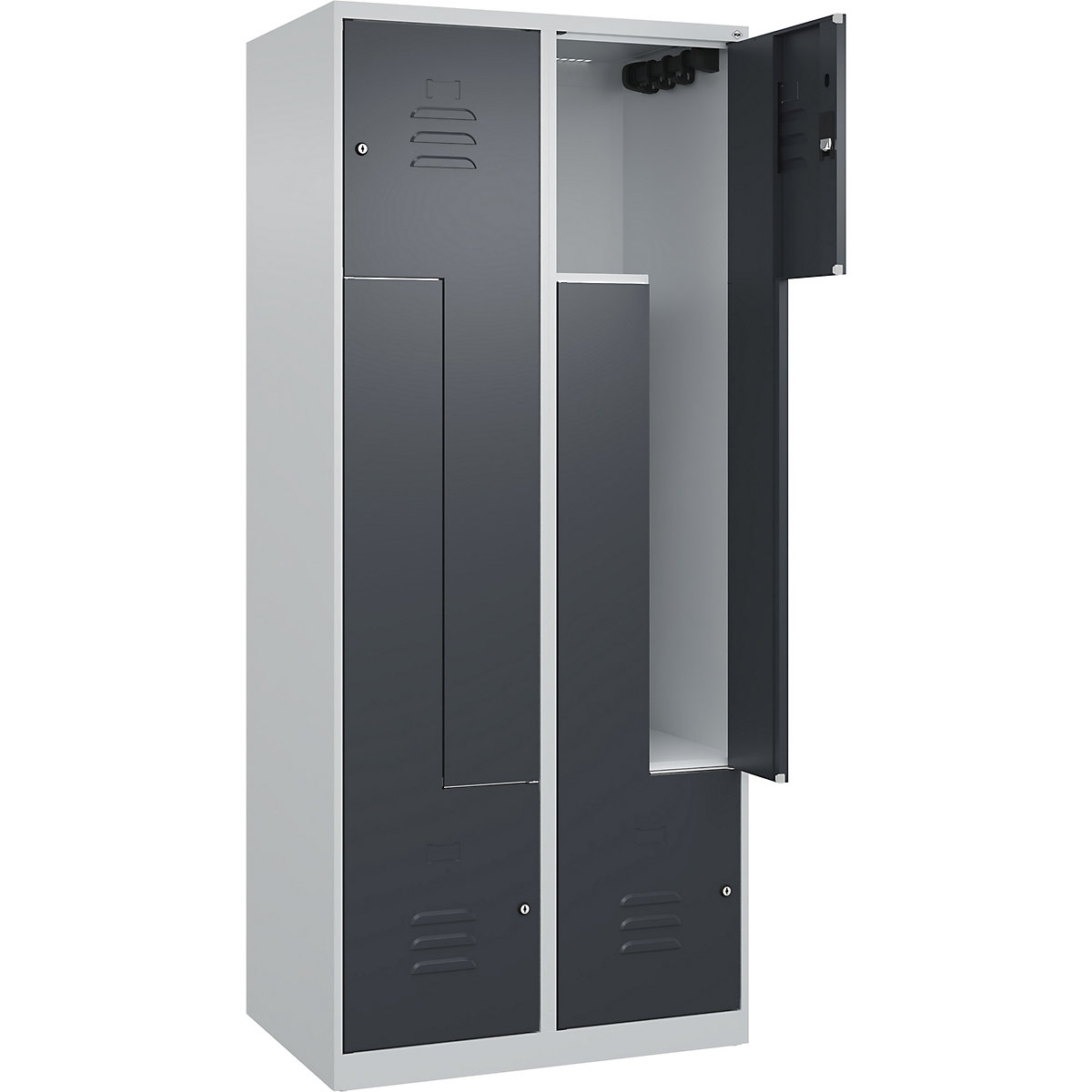 Vestiar Z Classic PLUS – C+P, 2 module, gri deschis / gri, lăț. 800 mm, cu glisoare pentru podea, încuietoare cilindrică-0