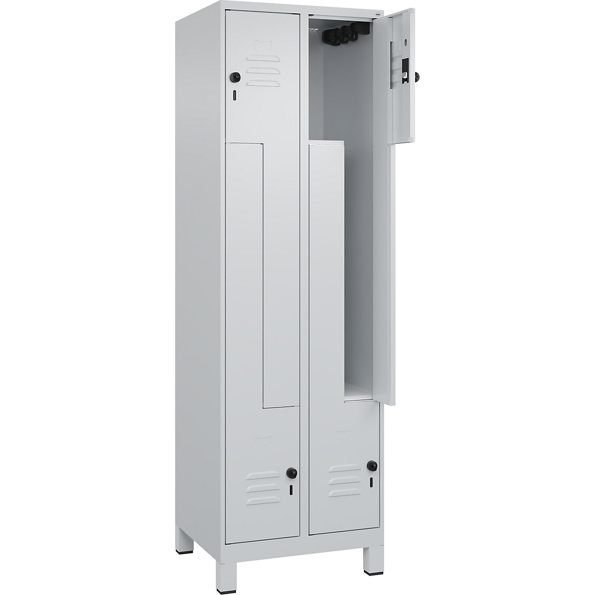 Vestiar Z Classic PLUS – C+P, 2 module, gri deschis, lăț. 600 mm, cu picioare, zăvor rotativ-0