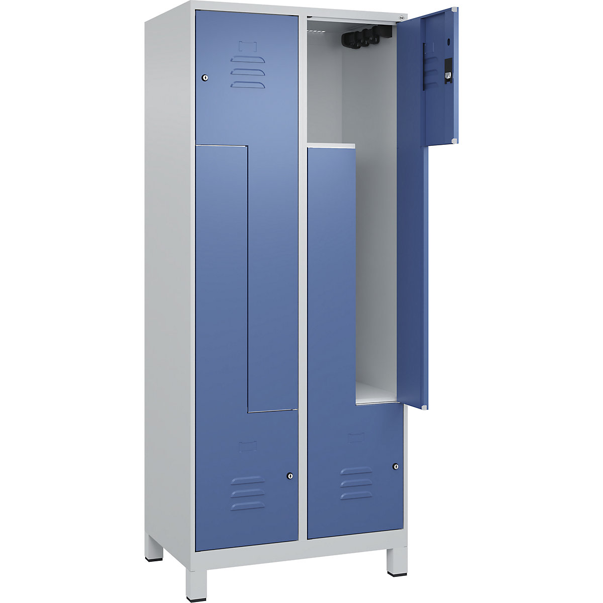 Vestiar Z Classic PLUS – C+P, 2 module, gri deschis / albastru distant, lăț. 800 mm, cu picioare, încuietoare cilindrică-0
