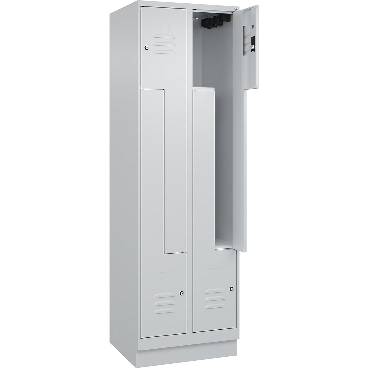 Vestiar Z Classic PLUS – C+P, 2 module, gri deschis, lăț. 600 mm, cu soclu, încuietoare cilindrică-0