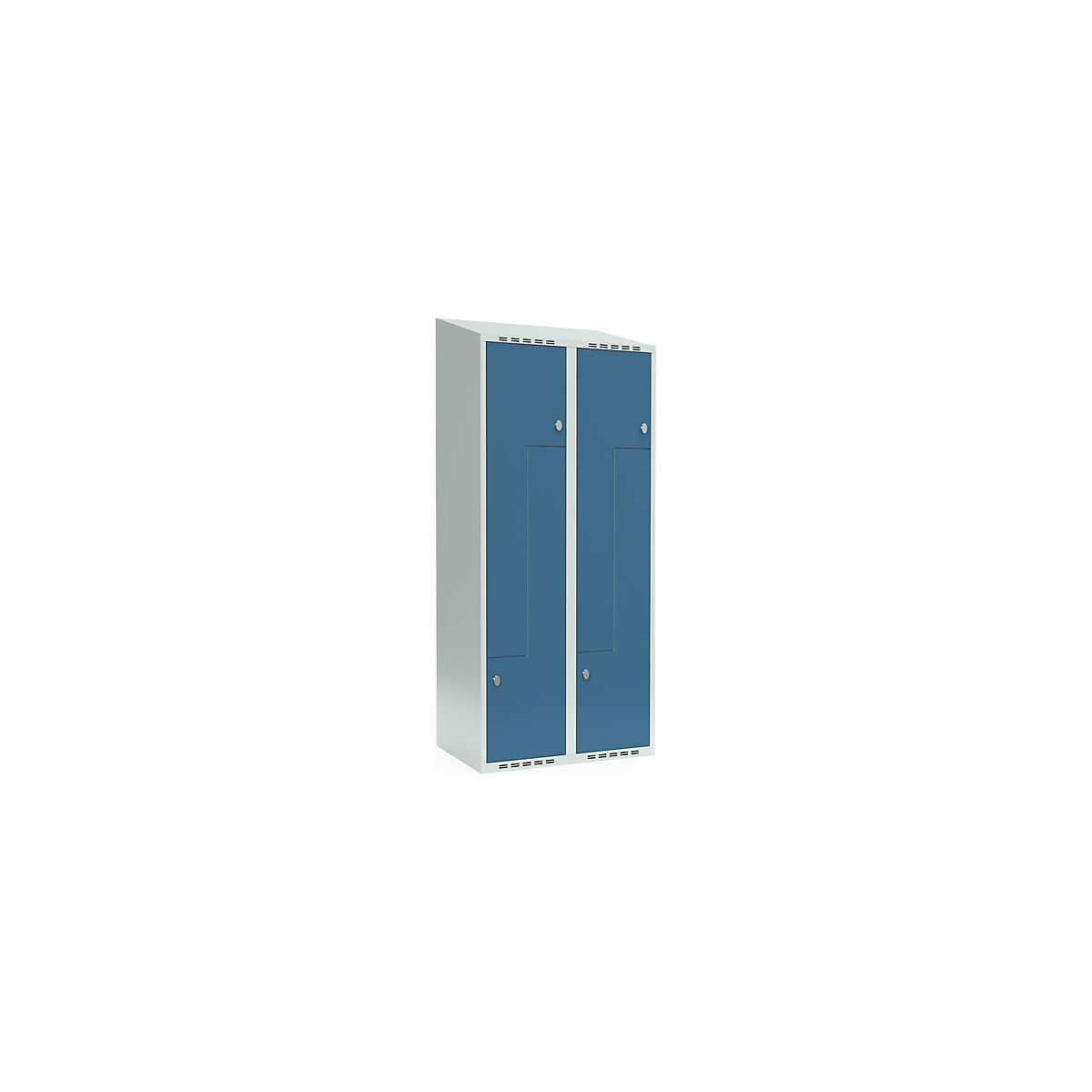 Vestiar Z Fydor, 2 module, gri deschis / albastru briliant, lăț. 800 mm, 2 module, acoperiș cu formă înclinată, lacăt-0