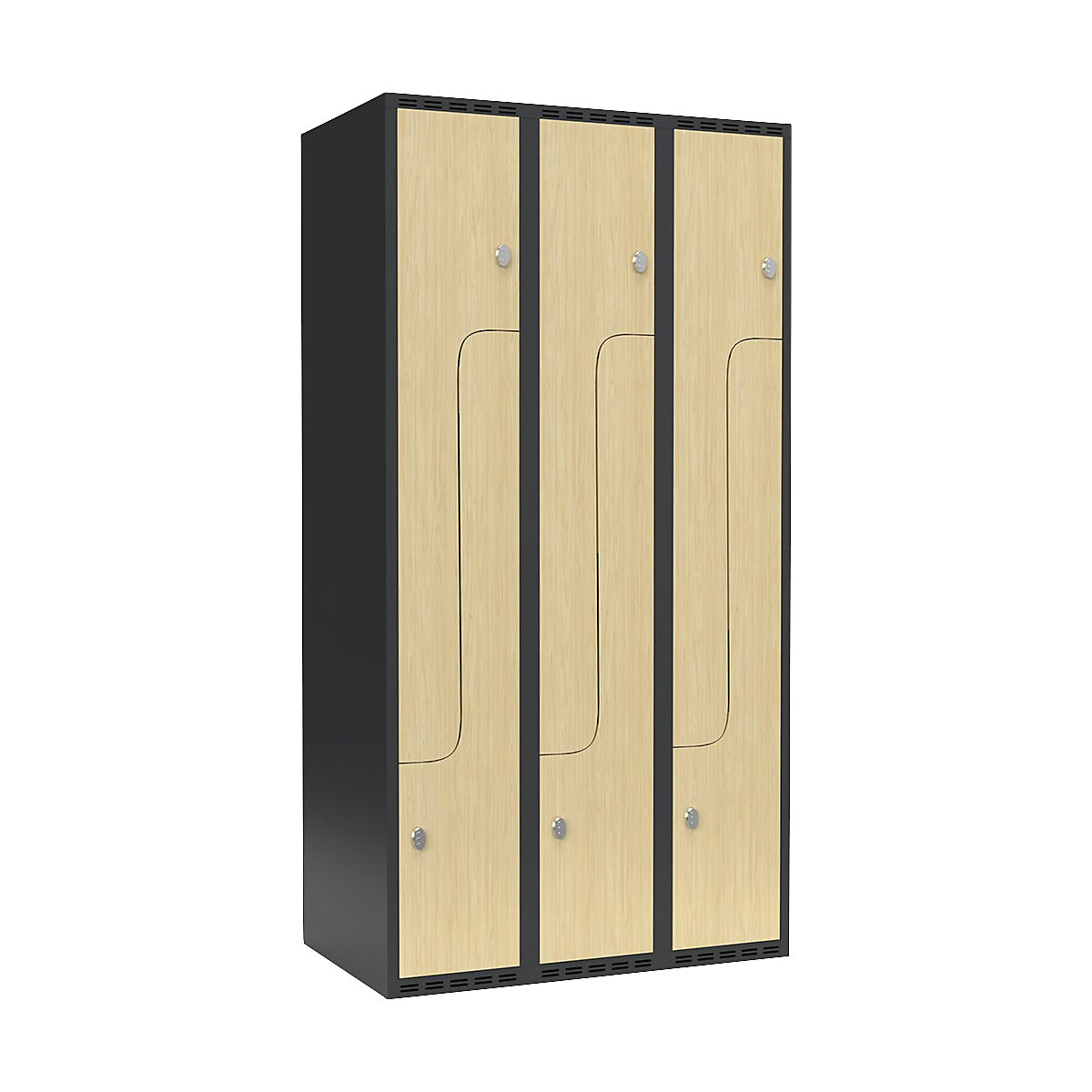 Vestiar Z Fydor, 3 module, gri / mesteacăn, lăț. 900 mm, 3 module, acoperiș cu formă plată, lacăt-0