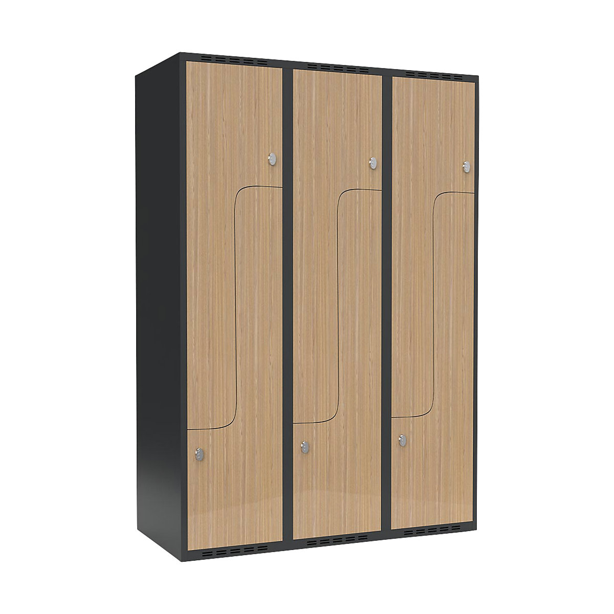 Vestiar Z Fydor, 3 module, gri / stejar, lăț. 1200 mm, 3 module, acoperiș cu formă plată, lacăt-0