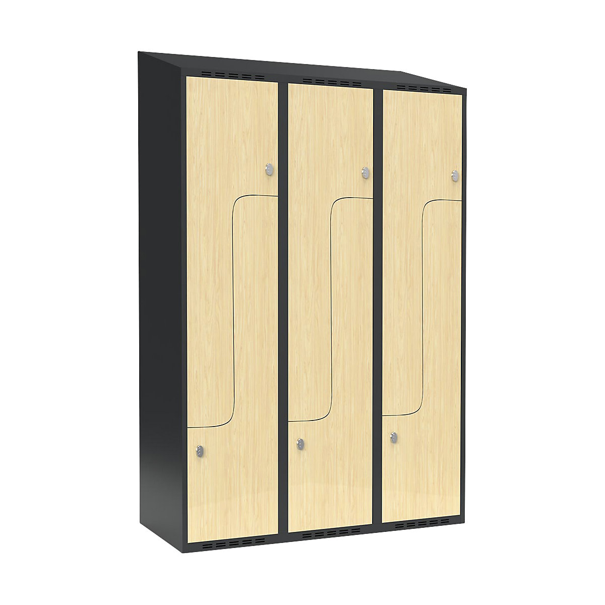 Vestiar Z Fydor, 3 module, gri / mesteacăn, lăț. 1200 mm, 3 module, acoperiș cu formă înclinată, lacăt-0