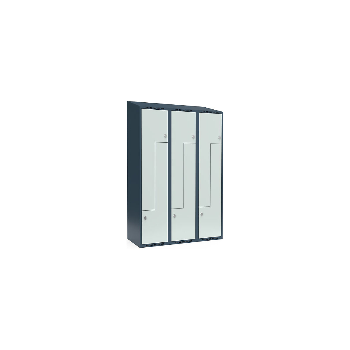 Vestiar Z Fydor, 3 module, gri albăstrui / gri deschis, lăț. 1200 mm, 3 module, acoperiș cu formă înclinată, lacăt-0