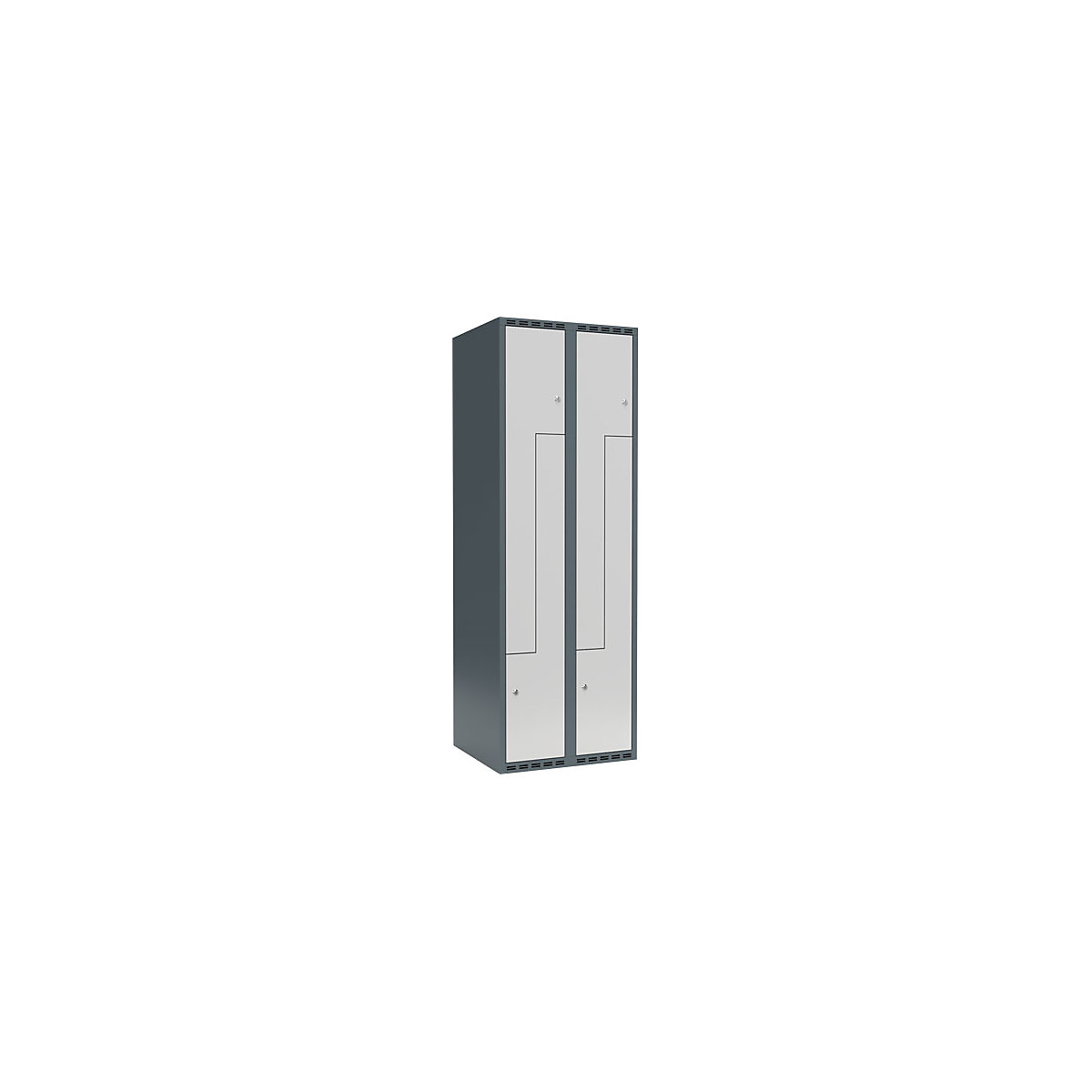 Vestiar Z Fydor, 2 module, gri albăstrui / gri deschis, lăț. 600 mm, 2 module, acoperiș cu formă plată, încuietoare cilindrică-0