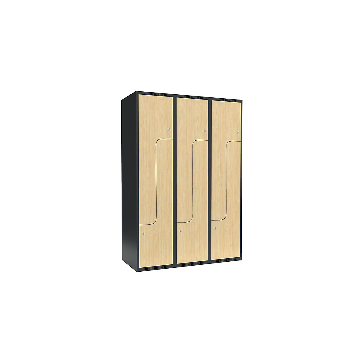 Vestiar Z Fydor, 3 module, gri / mesteacăn, lăț. 1200 mm, 3 module, acoperiș cu formă plată, încuietoare cilindrică-0