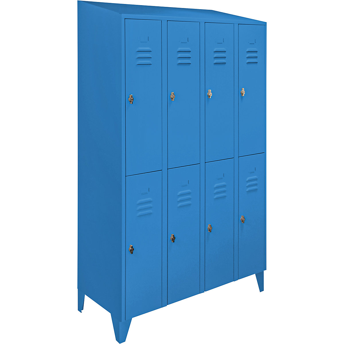 Vestiar cu două niveluri Berlin 2 – Wolf, 4 module, albastru deschis, lățime 1200 mm, acoperiș cu formă înclinată-0