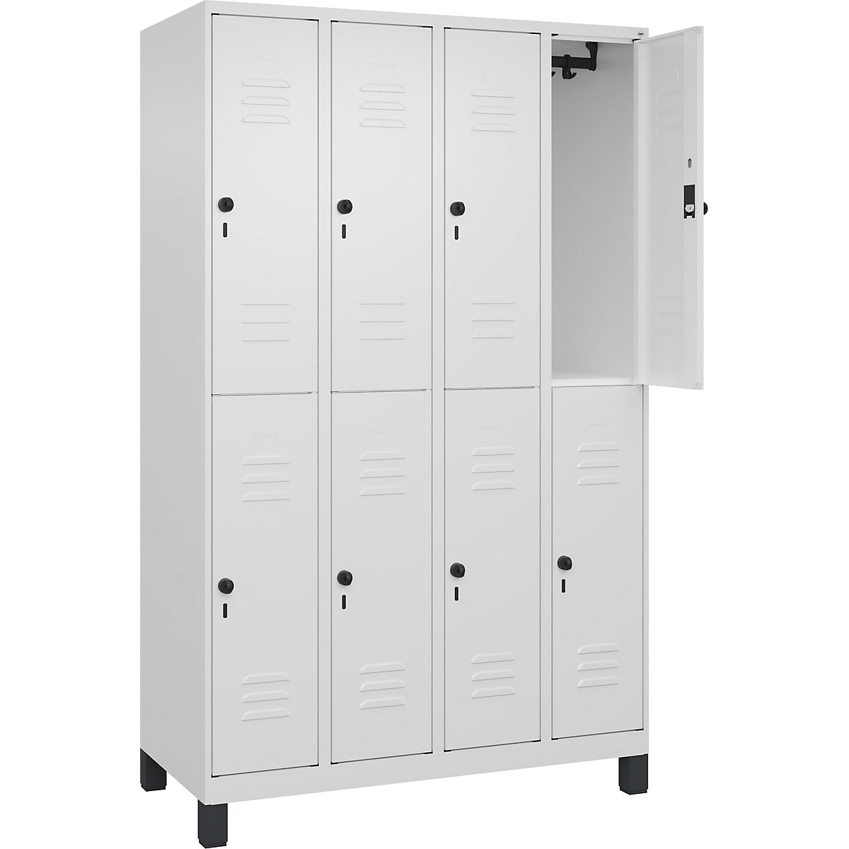 Vestiar cu două niveluri Classic PLUS – C+P, 4 module, alb trafic, î. x lăț. 1950 x 1200 mm, cu picioare, zăvor rotativ-0